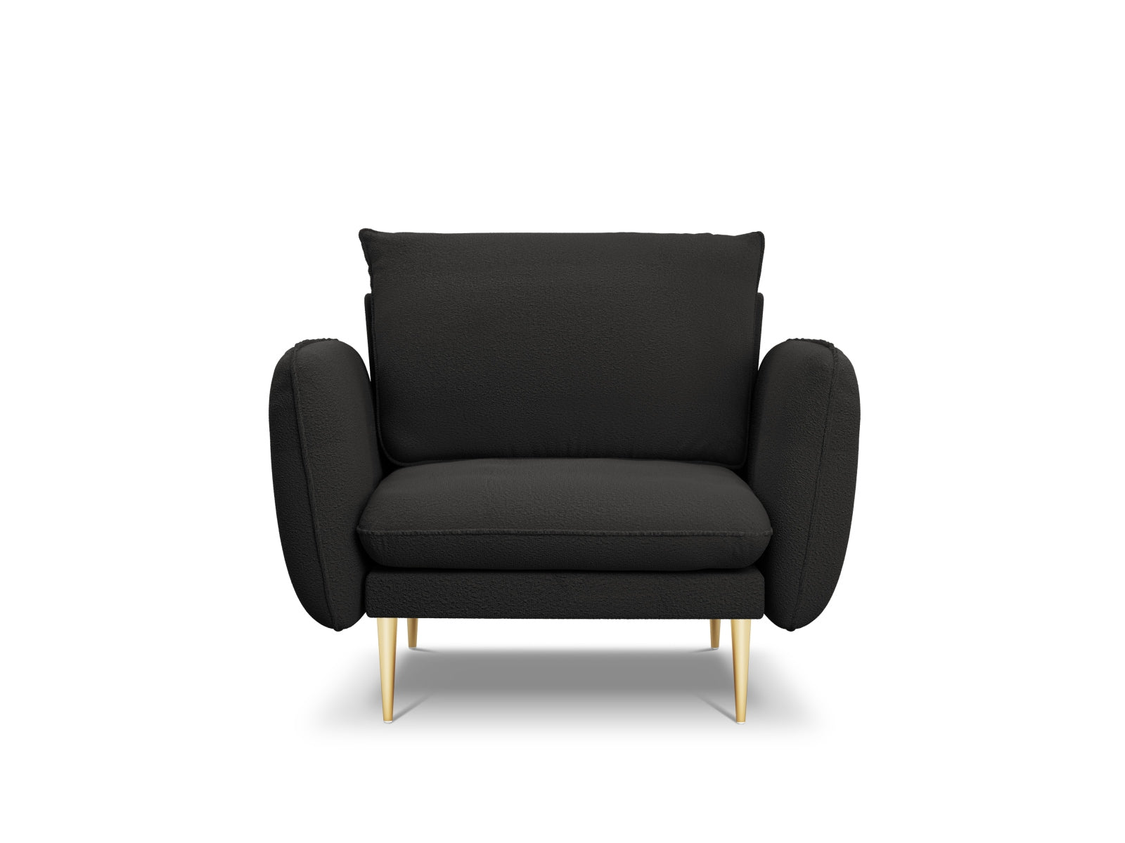 Eleganter Vienna Boucle Sessel mit einem Sitzplatz, 94 cm, in stilvollem Schwarz und Gold, ideal für moderne Wohnräume.