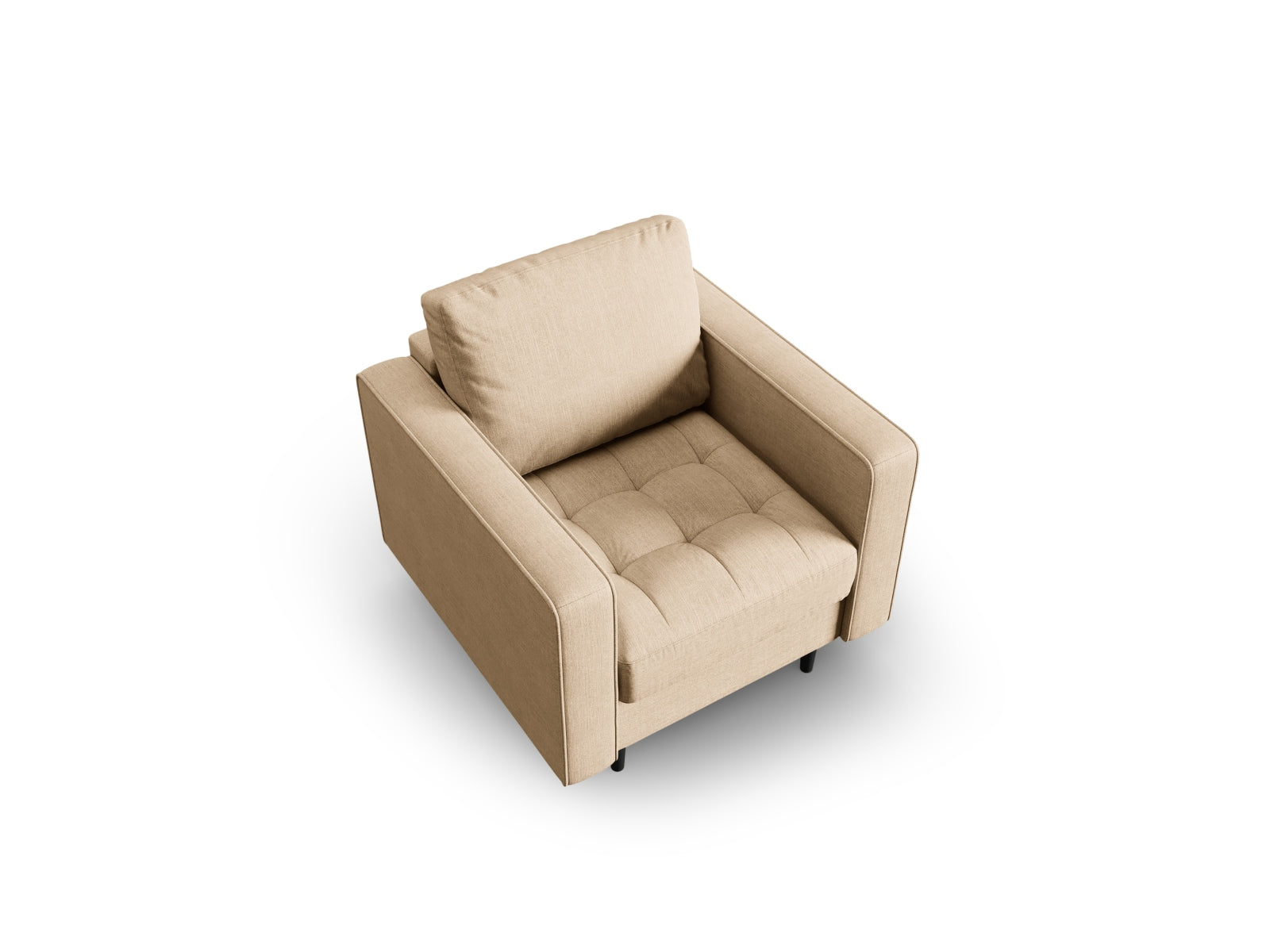 Moderner 1-Sitzer Sessel Aspen in sanftem Beige-Melva, perfekt für stilvolle Akzente in jedem Wohnbereich.