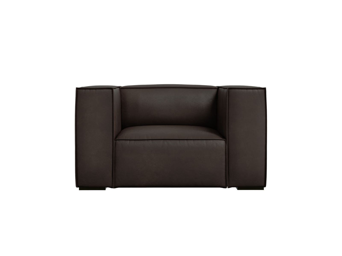 Sessel Turin aus Rindsleder in Grey Brown-Granada mit Massivholzrahmen aus Kiefer und Beinen aus schwarzem Buchenholz, 1 Sitzplatz.