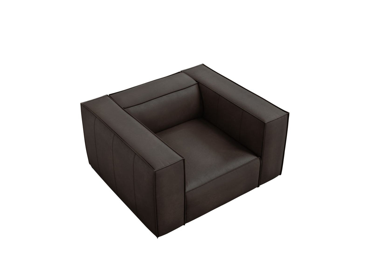 Sessel Turin aus Rindsleder in Grey Brown-Granada mit Massivholzrahmen aus Kiefer und Beinen aus schwarzem Buchenholz, 1 Sitzplatz.