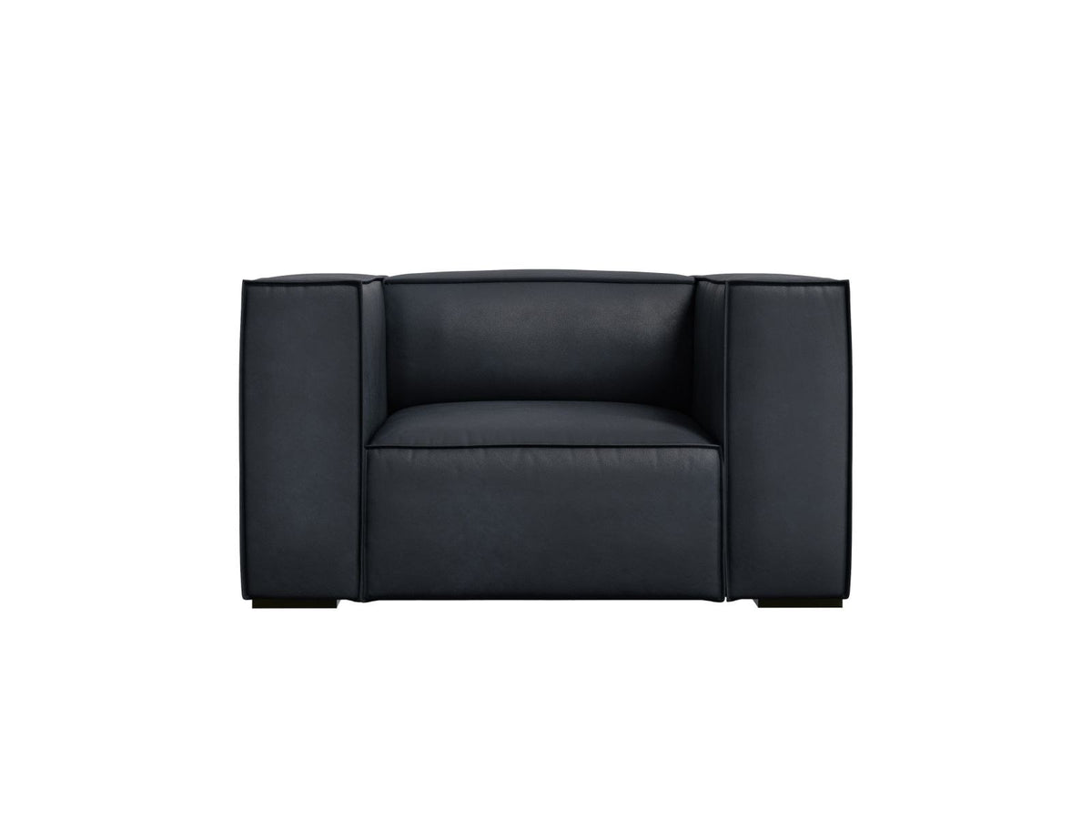 Sessel Turin aus Rindsleder in Grey Brown-Granada mit Massivholzrahmen aus Kiefer und Beinen aus schwarzem Buchenholz, 1 Sitzplatz.