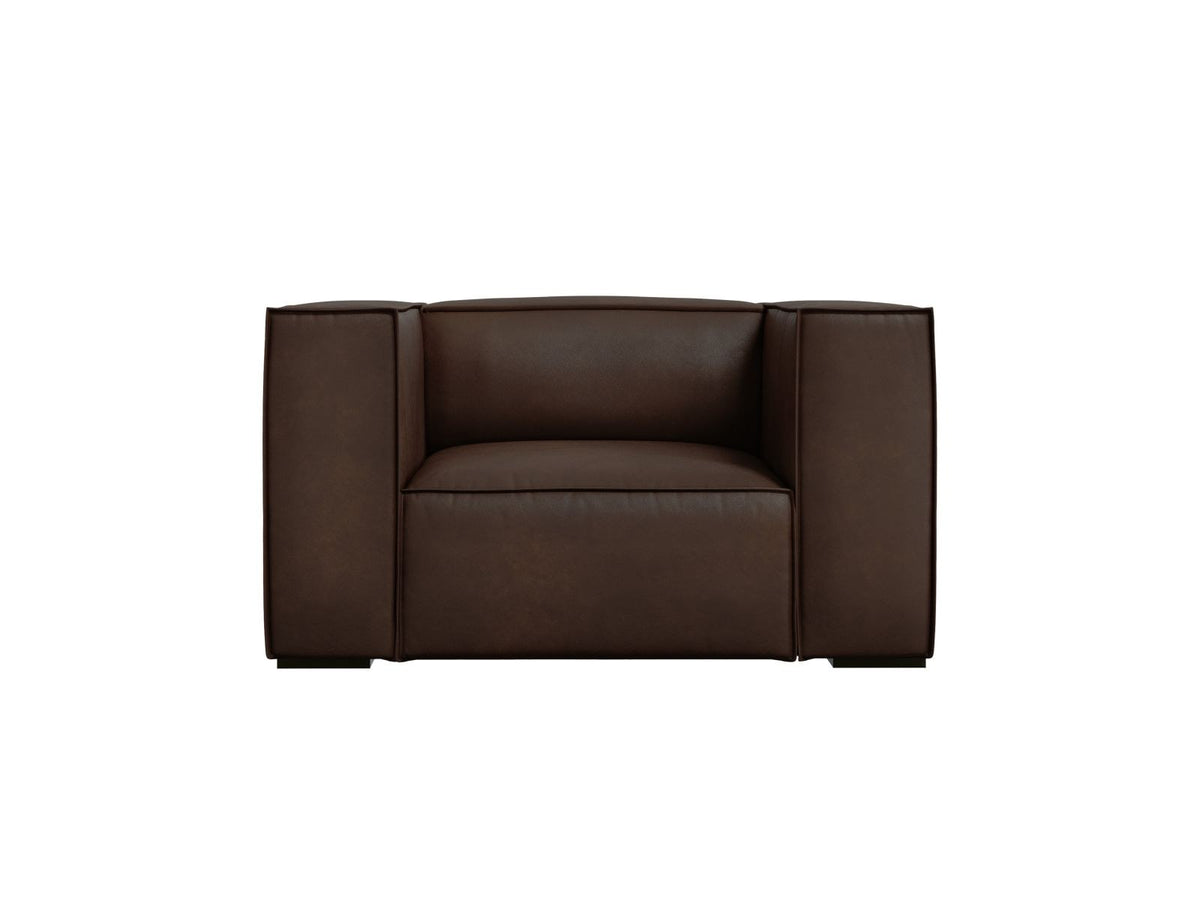 Sessel Turin aus Rindsleder in Grey Brown-Granada mit Massivholzrahmen aus Kiefer und Beinen aus schwarzem Buchenholz, 1 Sitzplatz.