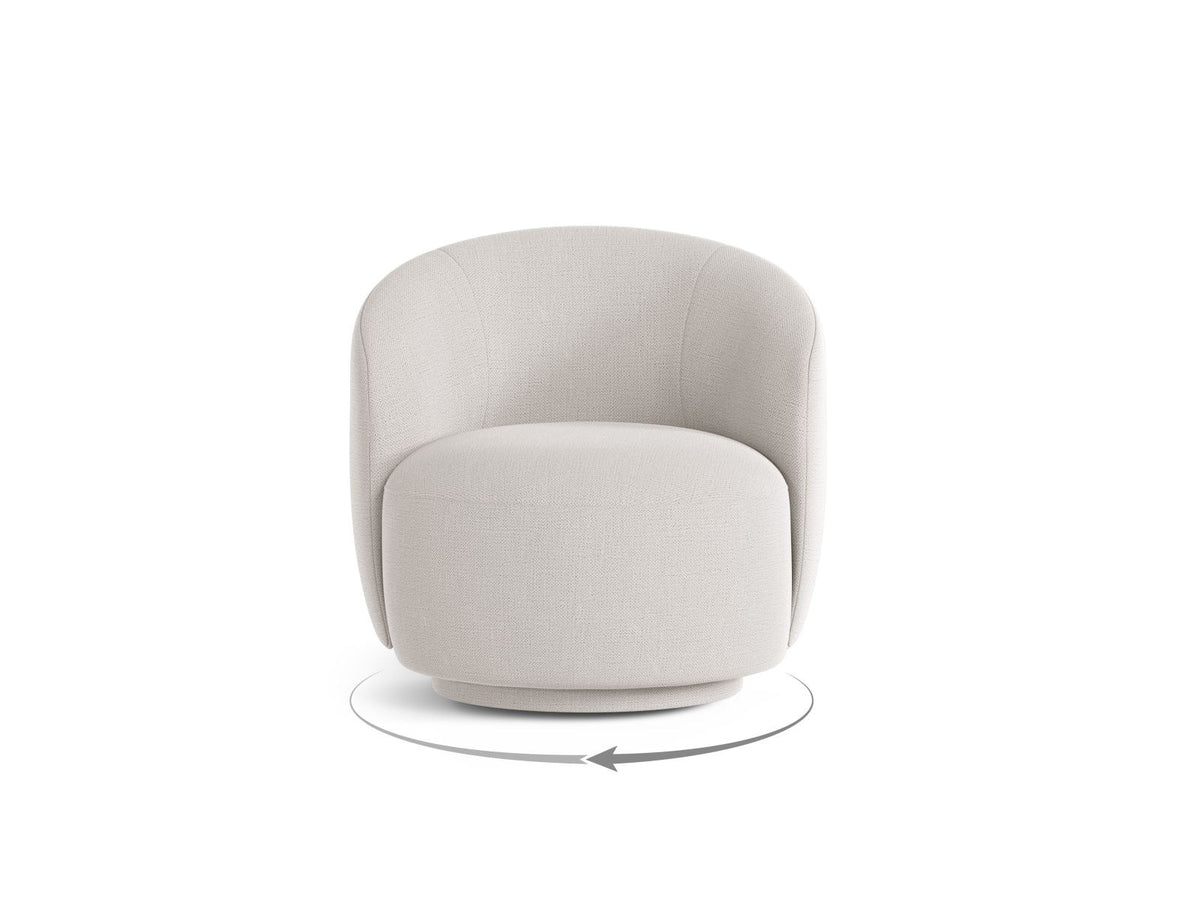 Drehsessel Savona von Cosmopolitan Design in Light Beige mit Chenille-Stoff Moly, Massivholzgestell und gepolsterten Stoffbeinen.