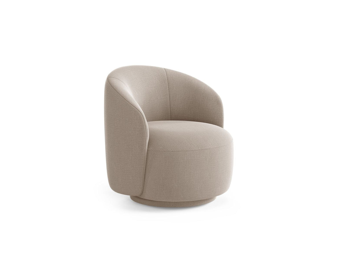 Drehsessel Savona von Cosmopolitan Design in Light Beige mit Chenille-Stoff Moly, Massivholzgestell und gepolsterten Stoffbeinen.