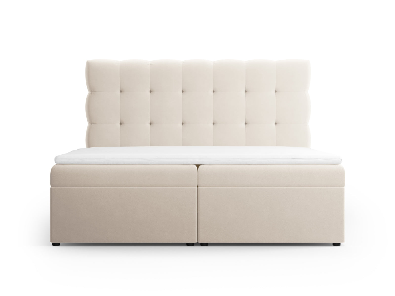 Elegantes Boxspring Bett Set Bali in Light Beige-Bluvel, ideal für stilvolle Schlafzimmer, erhältlich bei KAQTU Design AG.