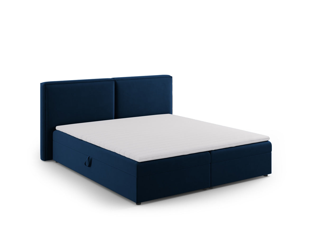 Boxspring-Bett Arendal mit gepolstertem Kopfteil, Stoffbezug und schwarzen Füssen aus Kunststoff