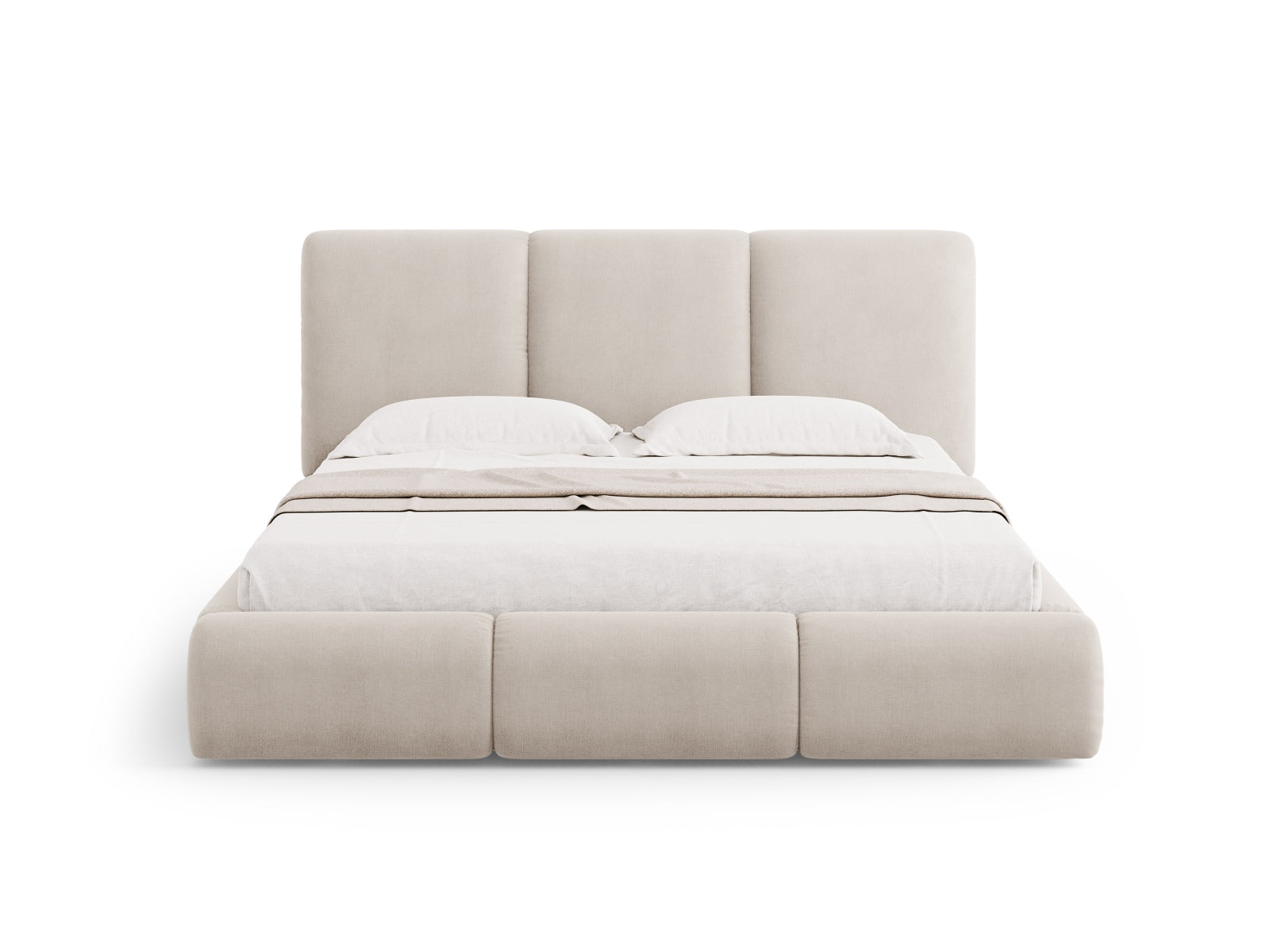 Nicolas Bett mit Stauraum und Headboard  in Beige präsentiert im Onlineshop von KAQTU Design AG. Bett ist von Cosmopolitan Design