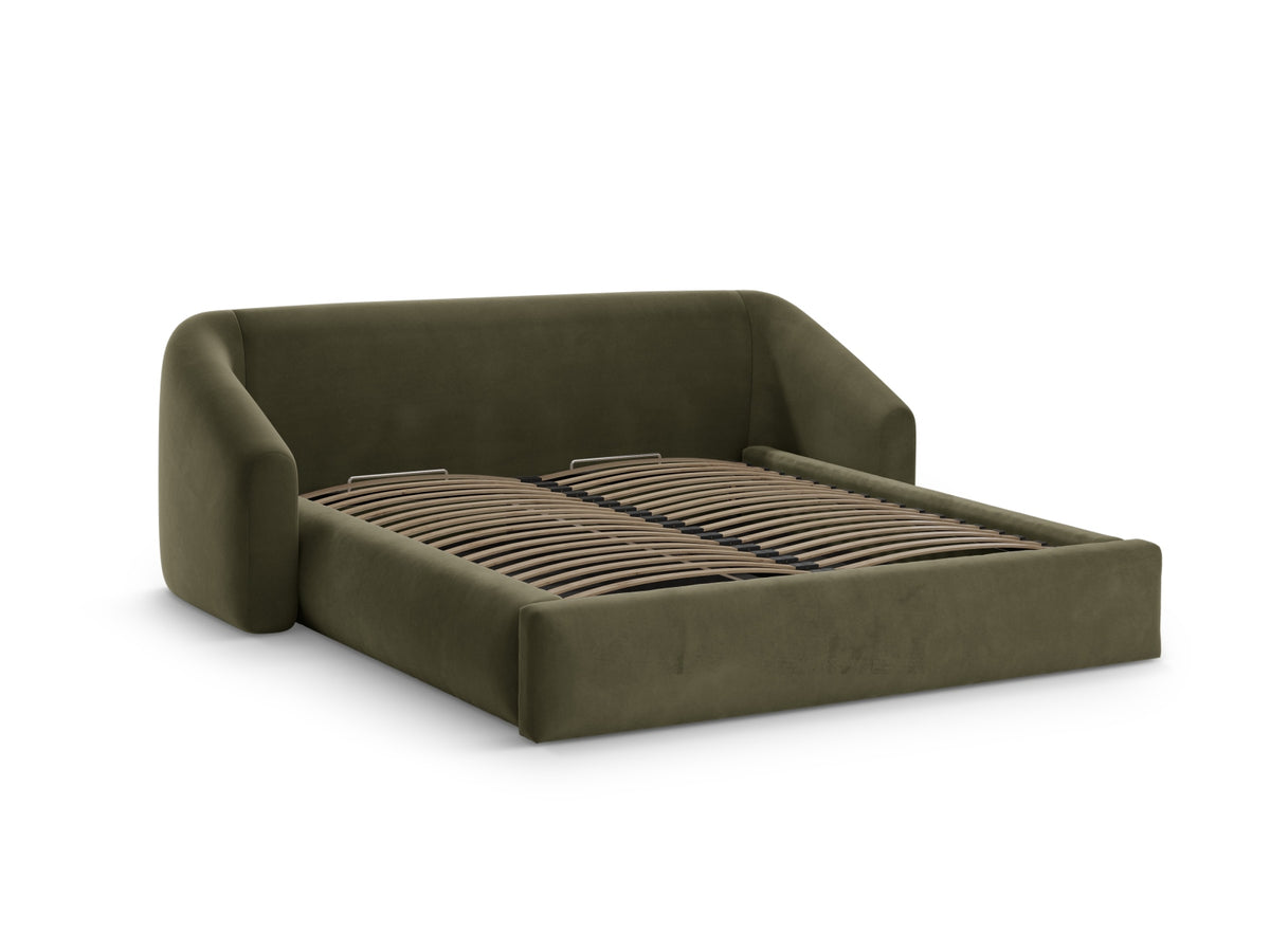 Campi Bett mit Stauraum und Headboard 140cm in Green-Bluvel präsentiert im Onlineshop von KAQTU Design AG. Bett ist von Cosmopolitan Design