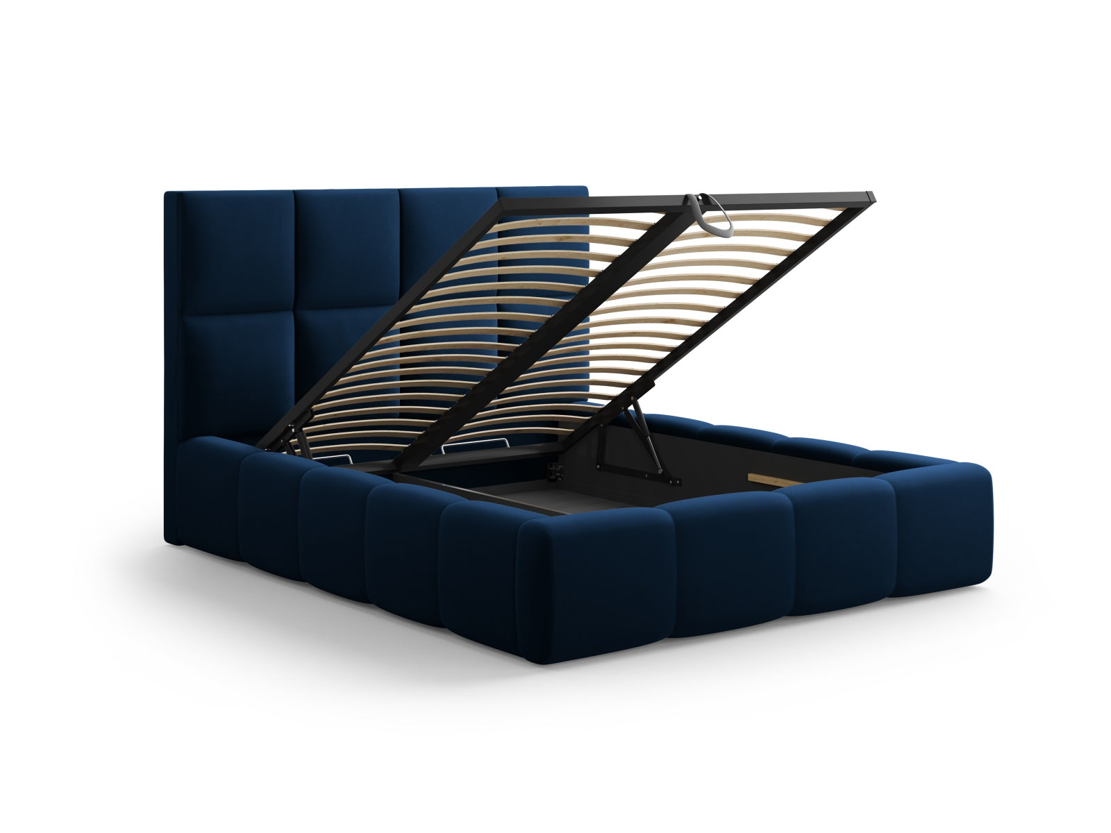 Stylisches Livigno Bett in Royal Blue, ausgestattet mit praktischem Stauraum und einem ansprechenden Kopfteil für ein modernes Schlafzimmer.