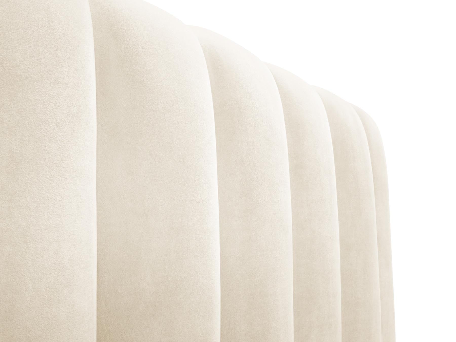 Modernes Palma Bett mit 200 cm hohem Kopfteil und integriertem Stauraum in sanftem Beige-Bluvel, perfekt für ein elegantes Schlafzimmer.