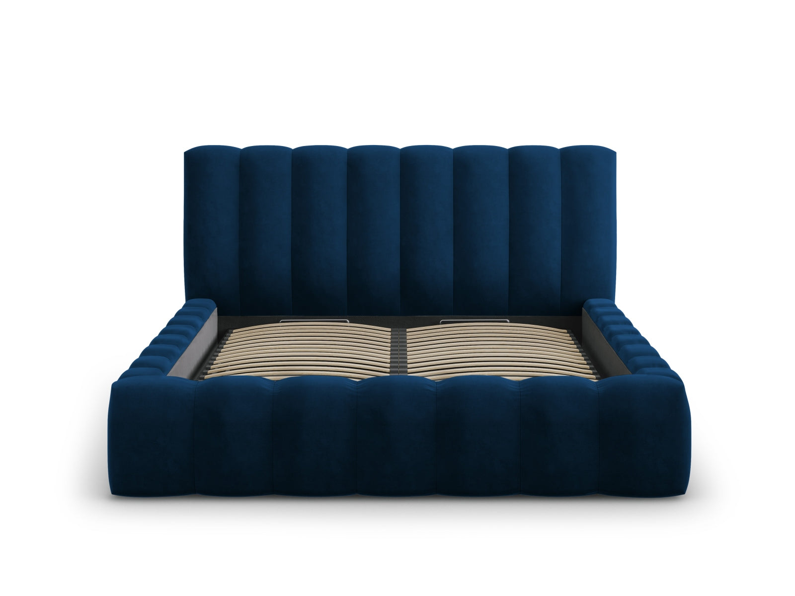 Elegantes Palma Bett mit 200 cm Kopfteil und praktischem Stauraum in Royal Blue-Bluvel, ideal für stilvolle Schlafzimmer.