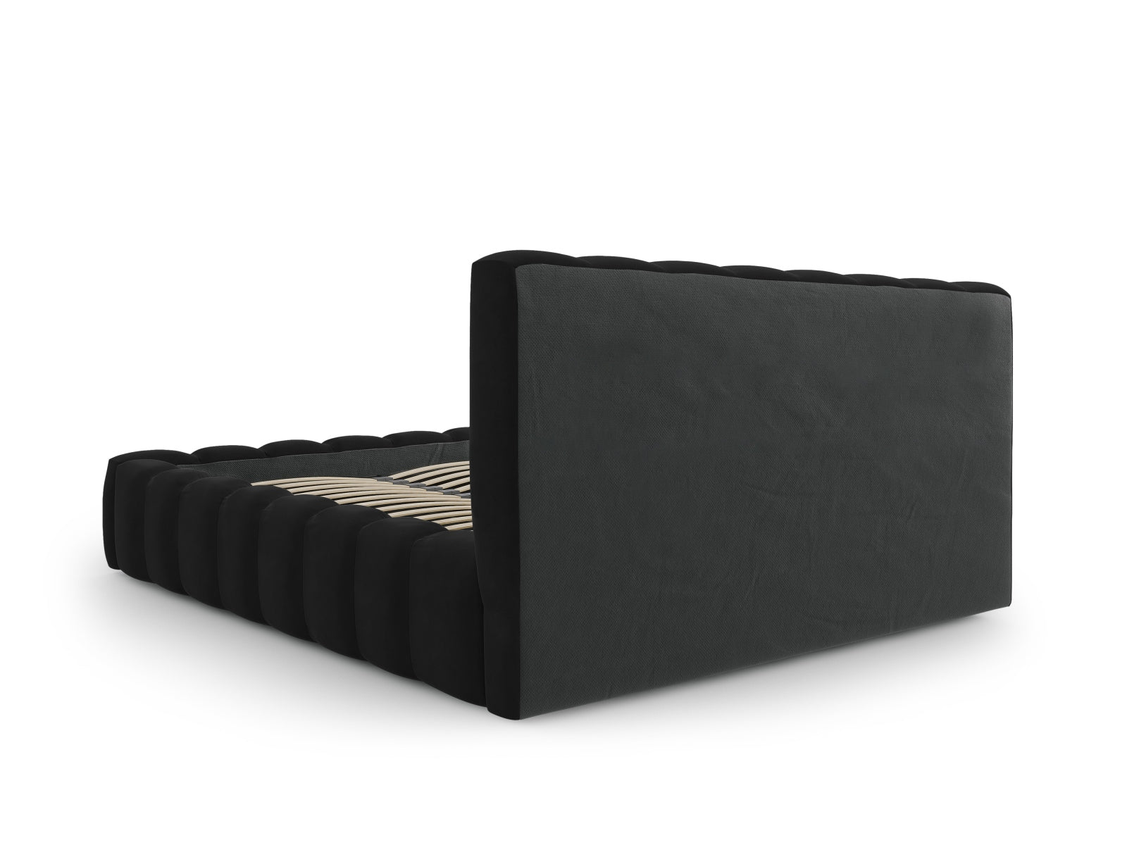 Elegantes Palma Bett mit 200 cm hohem Kopfteil und praktischem Stauraum in modernem Black-Bluvel, ideal für stilvolle Schlafzimmer.