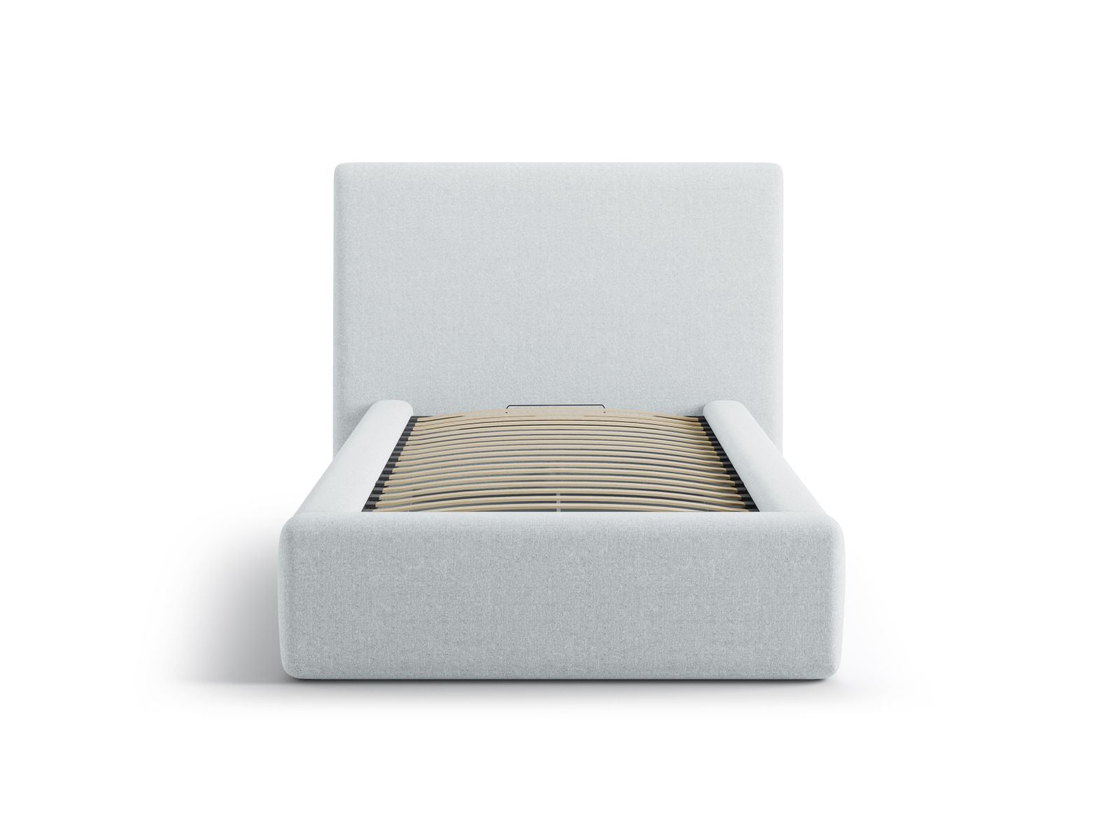 Elegantes Asti Bett mit 90 cm Breite, Stauraum und stilvollem Kopfteil in Light Grey-Moly, ideal für moderne Schlafzimmer.