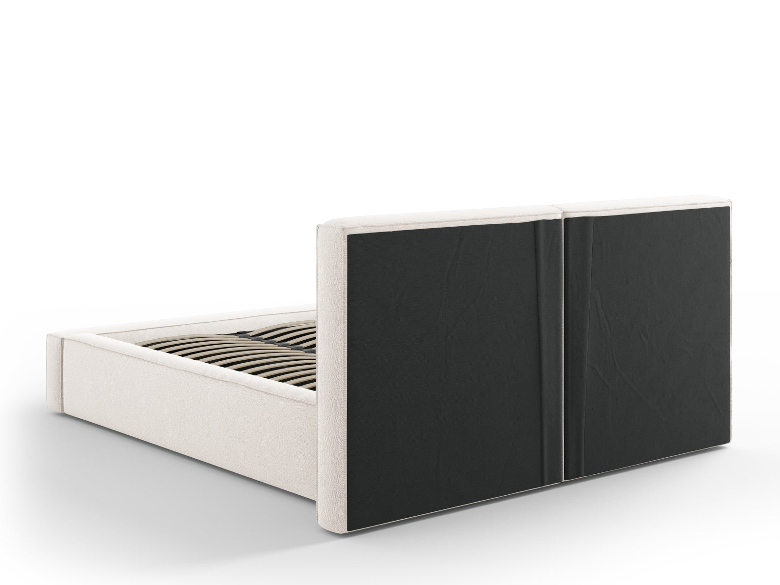 Elegantes Arendal Bett in zartem Beige, mit doppeltem Kopfteil und praktischem Stauraum für ein aufgeräumtes Schlafzimmer.