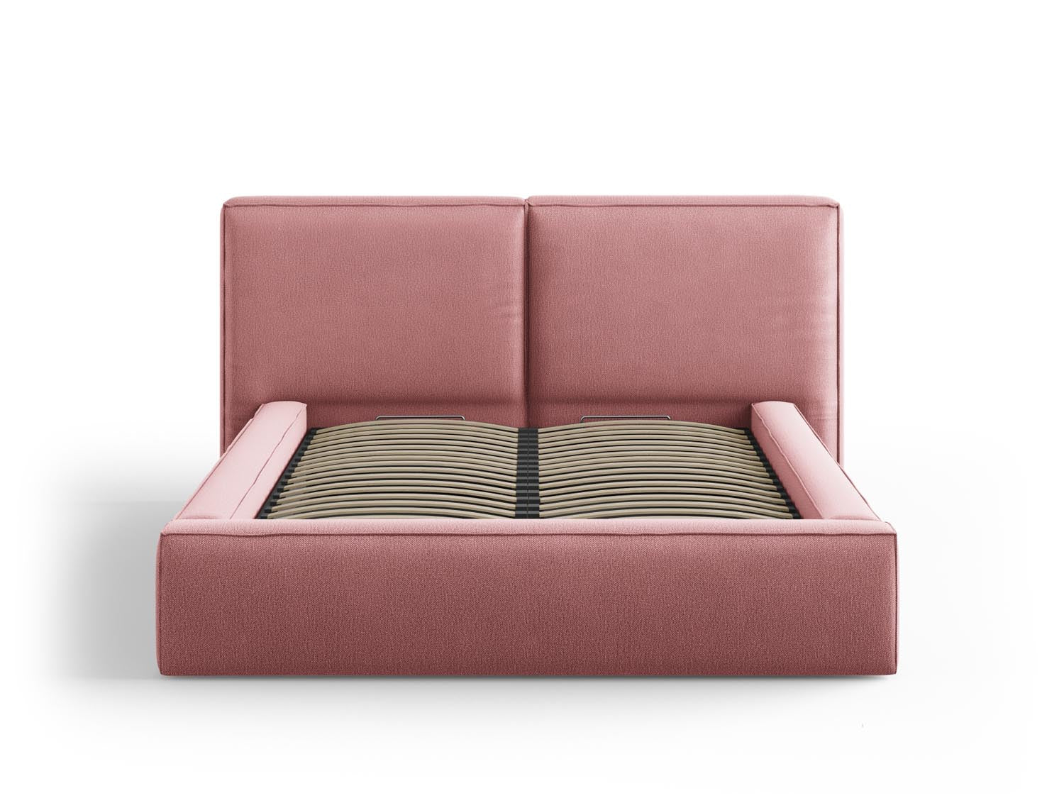 Stylisches Arendal Bett in Pink mit praktischem Stauraum und doppeltem Kopfteil, ideal für moderne Schlafzimmer. 140cm Breite.
