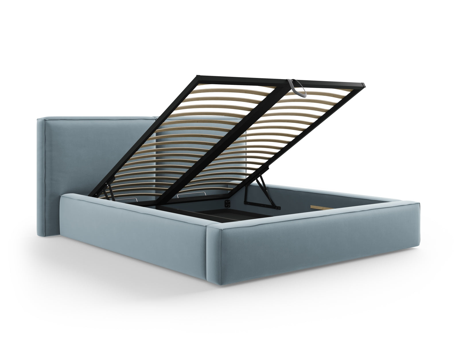 Arendal Velour Bett mit Strauaum und doppeltem Headboard  214cm in Light Blue präsentiert im Onlineshop von KAQTU Design AG. Bett ist von Cosmopolitan Design