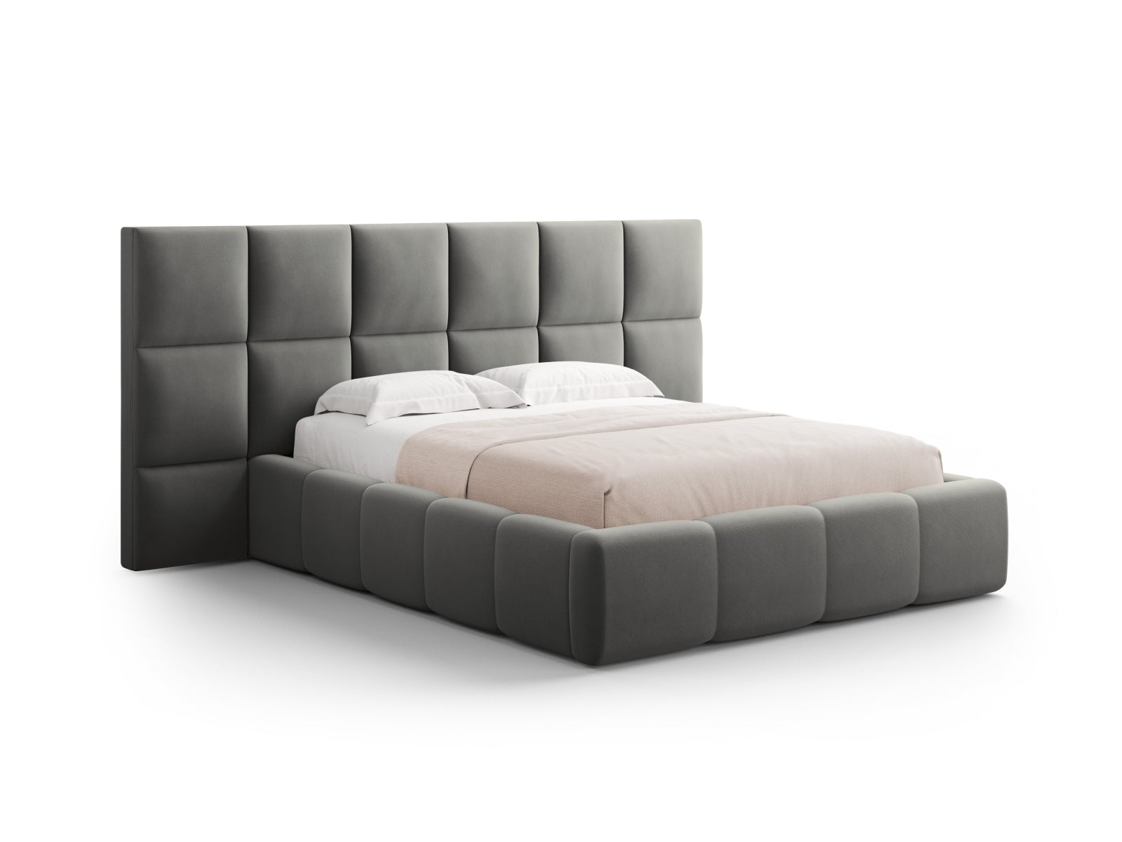 Stylisches Livigno Bett mit praktischem Stauraum und doppeltem Kopfteil, 160 cm, ideal für zeitgemäße Schlafzimmergestaltung von Cosmopolitan Design.