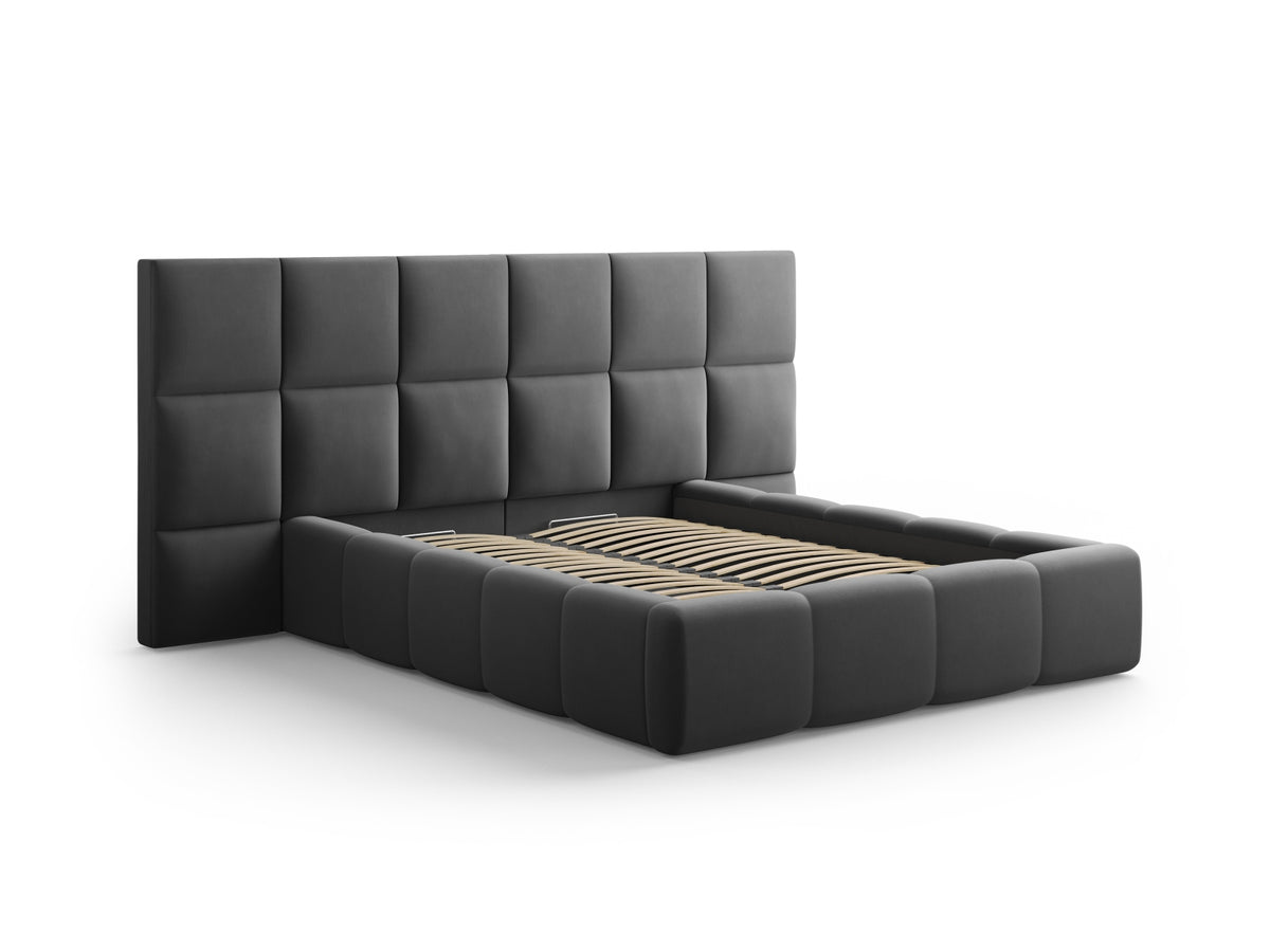 Livigno Bett mit Stauraum With Double Kopfteil 160cm in Grey-Bluvel präsentiert im Onlineshop von KAQTU Design AG. Bett ist von Cosmopolitan Design
