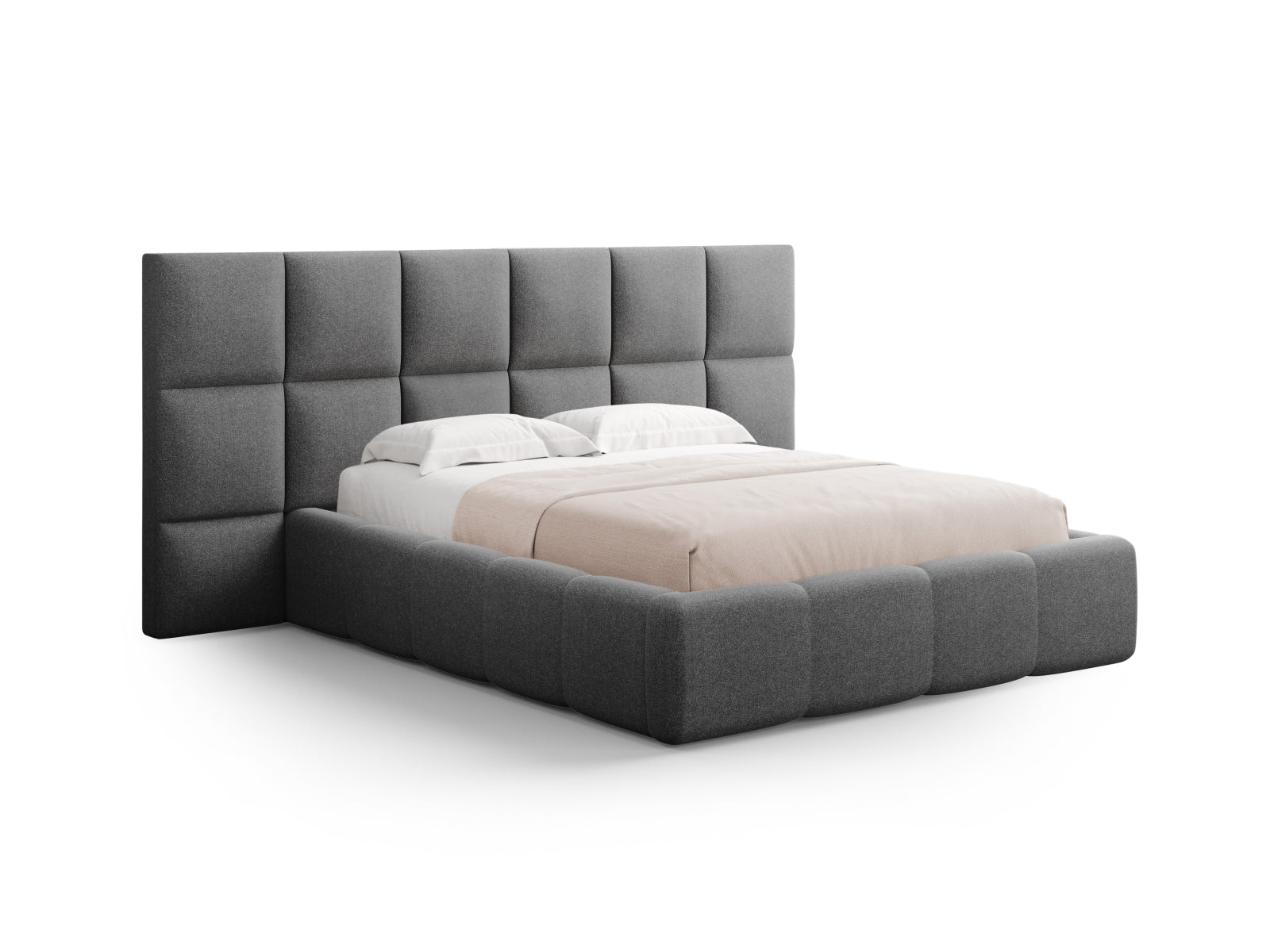 Elegantes Livigno Bett mit doppeltem Kopfteil und integriertem Stauraum, 160 cm, perfekt für moderne Schlafzimmer von Cosmopolitan Design.