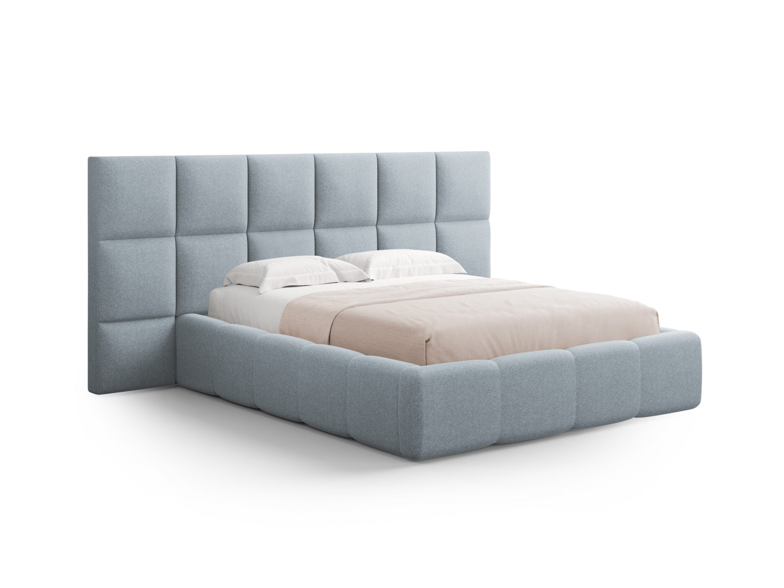 Stylisches Livigno Bett mit doppeltem Kopfteil und integriertem Stauraum, 160 cm, perfekt für zeitgemäße Schlafzimmergestaltung von Cosmopolitan Design.