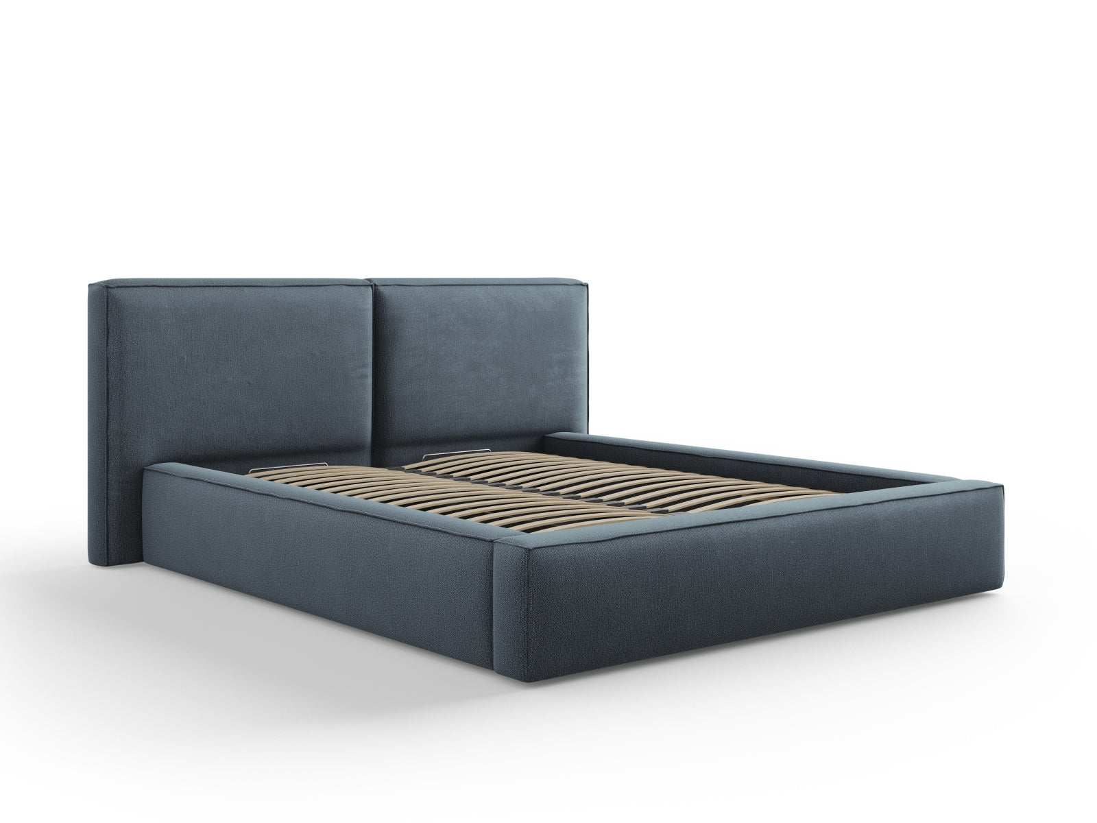 Arendal Bett mit Stauraumfunktion mit doppeltem Headboard 160cm in Blue-Megan präsentiert im Onlineshop von KAQTU Design AG. Bett ist von Cosmopolitan Design