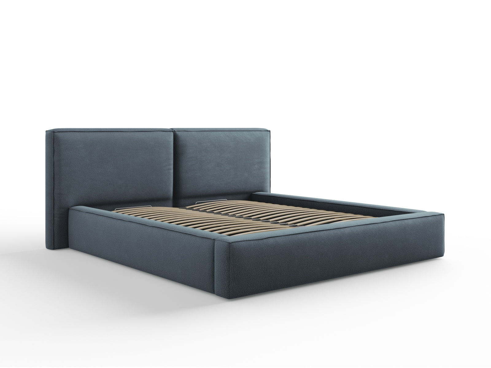 Arendal Velour Bett mit Stauraum und doppeltem Headboard 180cm in Blue-Megan präsentiert im Onlineshop von KAQTU Design AG. Bett ist von Cosmopolitan Design
