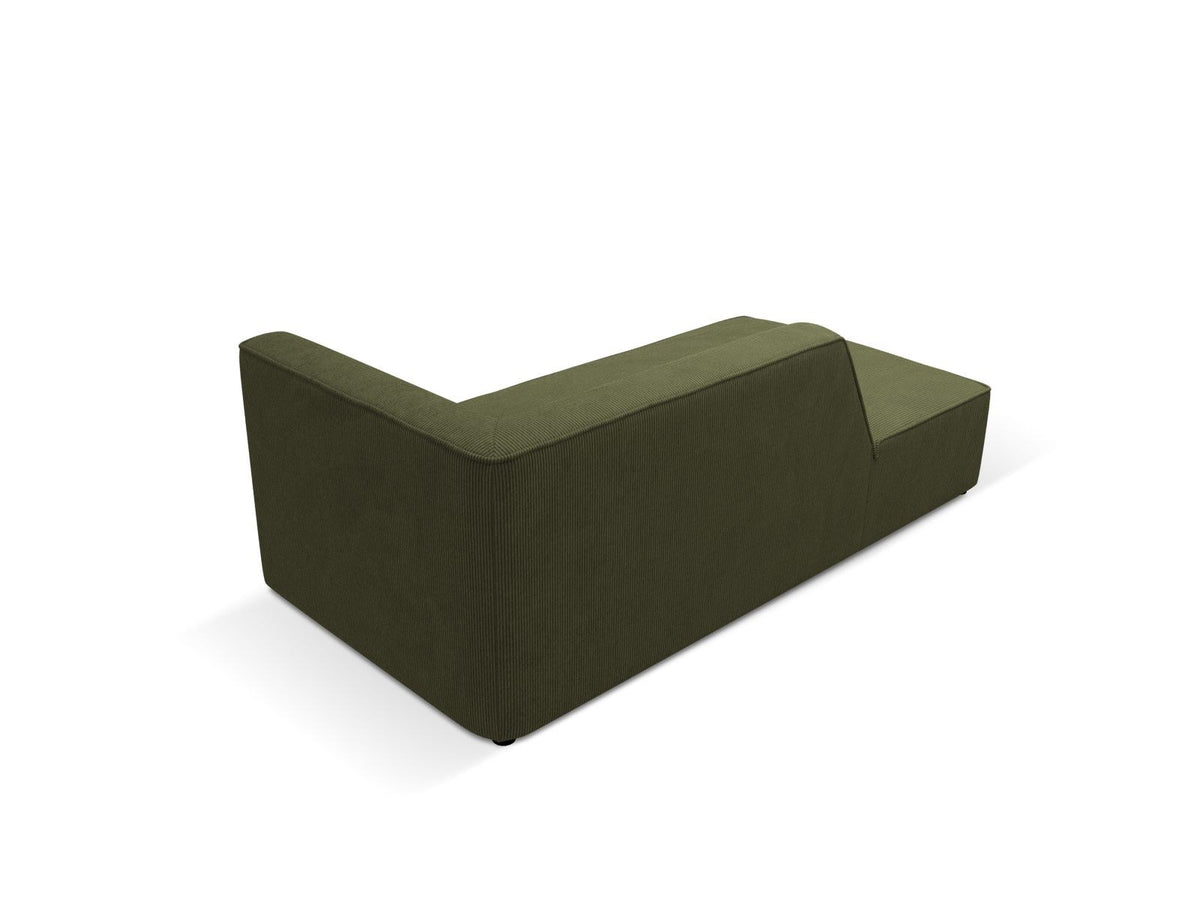 Chaiselongue Siena links, 1-Sitzer 181cm, Cordstoff Scala in Light Beige, Massivholzrahmen, schwarze Kunststoffbeine, niedrige Rückenlehne.