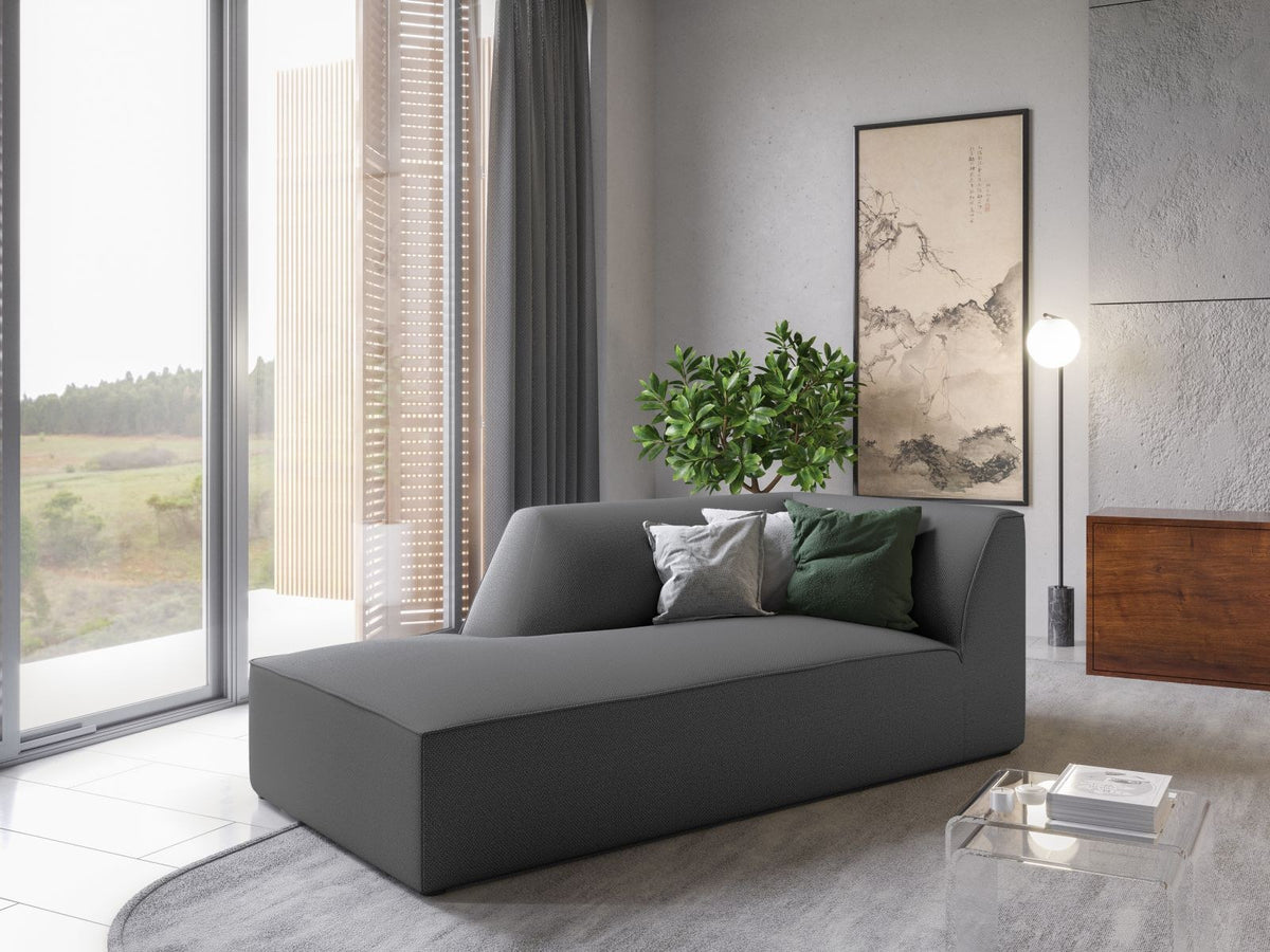 Chaiselongue Siena links, 1-Sitzer 181cm, Cordstoff Scala in Light Beige, Massivholzrahmen, schwarze Kunststoffbeine, niedrige Rückenlehne.