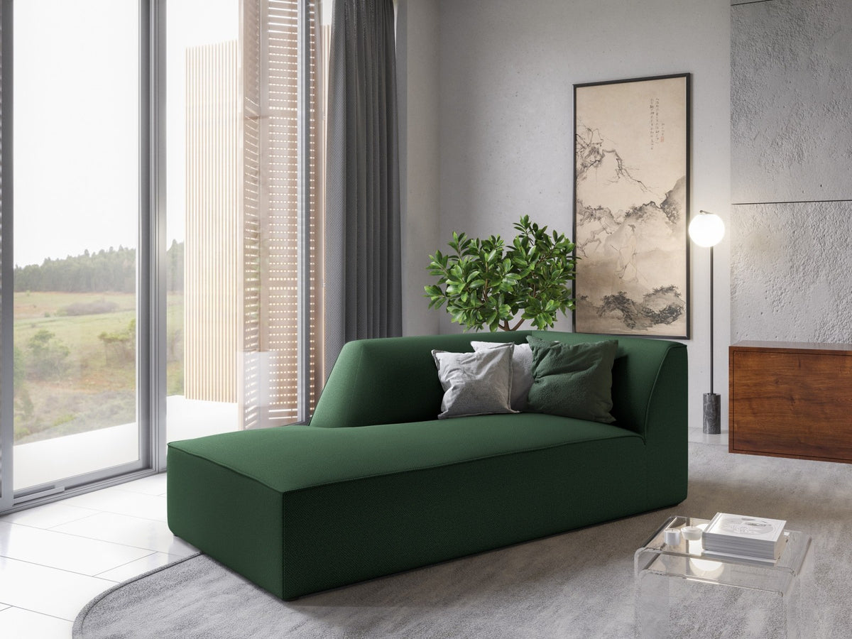 Chaiselongue Siena links, 1-Sitzer 181cm, Cordstoff Scala in Light Beige, Massivholzrahmen, schwarze Kunststoffbeine, niedrige Rückenlehne.