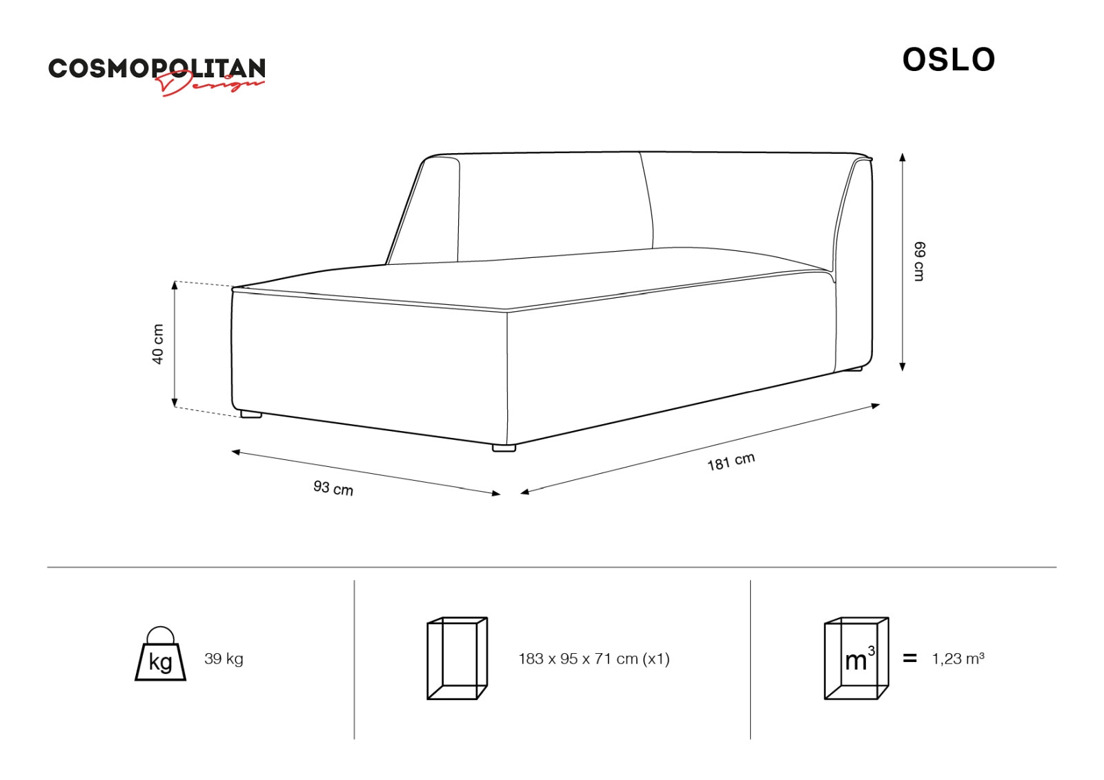 Oslo Velour Chaise Longue links 1 Sitzer in Black präsentiert im Onlineshop von KAQTU Design AG. Modulares Sofa ist von Cosmopolitan Design