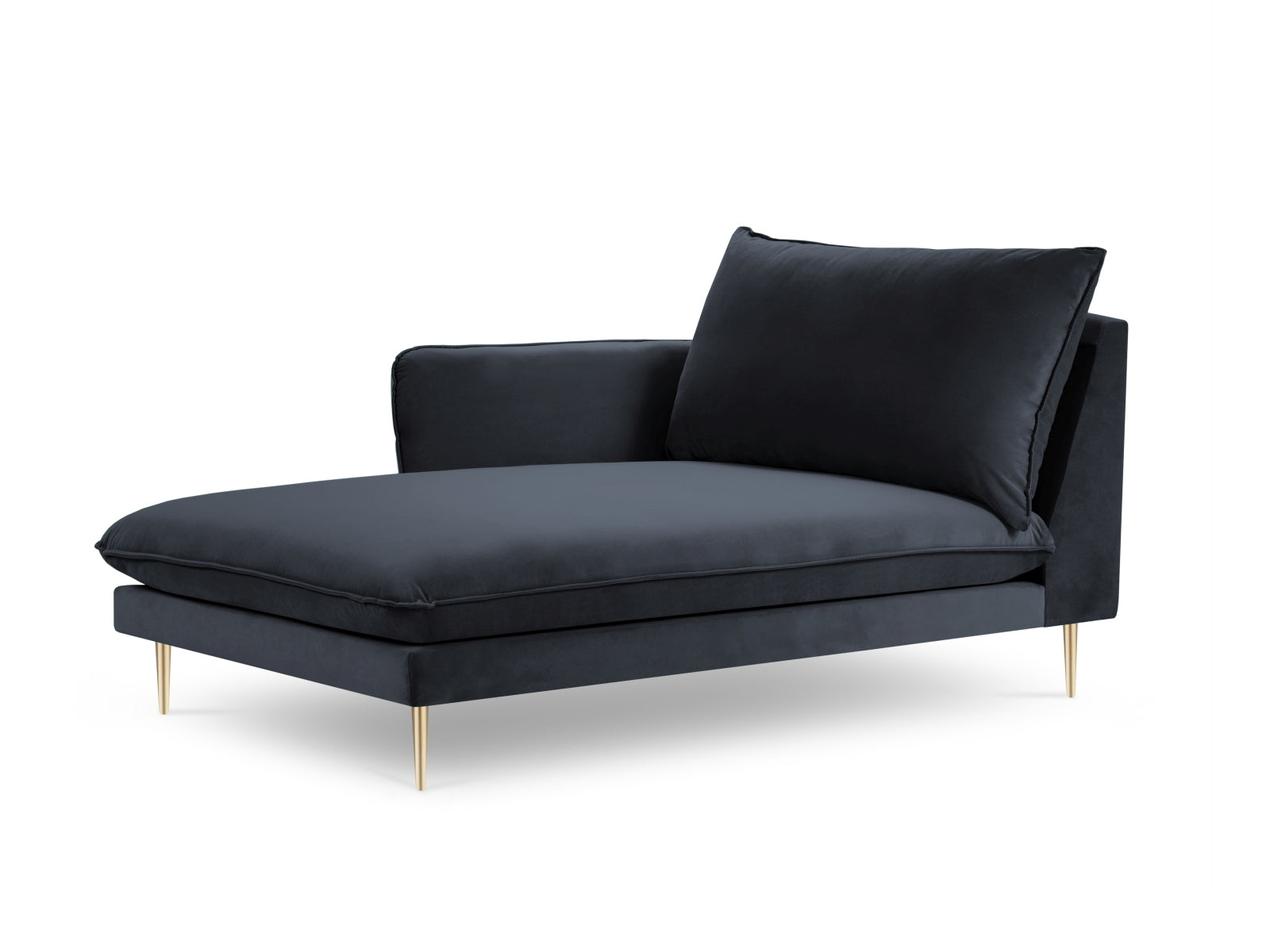 Vienna Velour Sofa Chaise Lounge links 1 Sitz 110cm in Dark Blue/Gold präsentiert im Onlineshop von KAQTU Design AG. L-Sofa links ist von Cosmopolitan Design