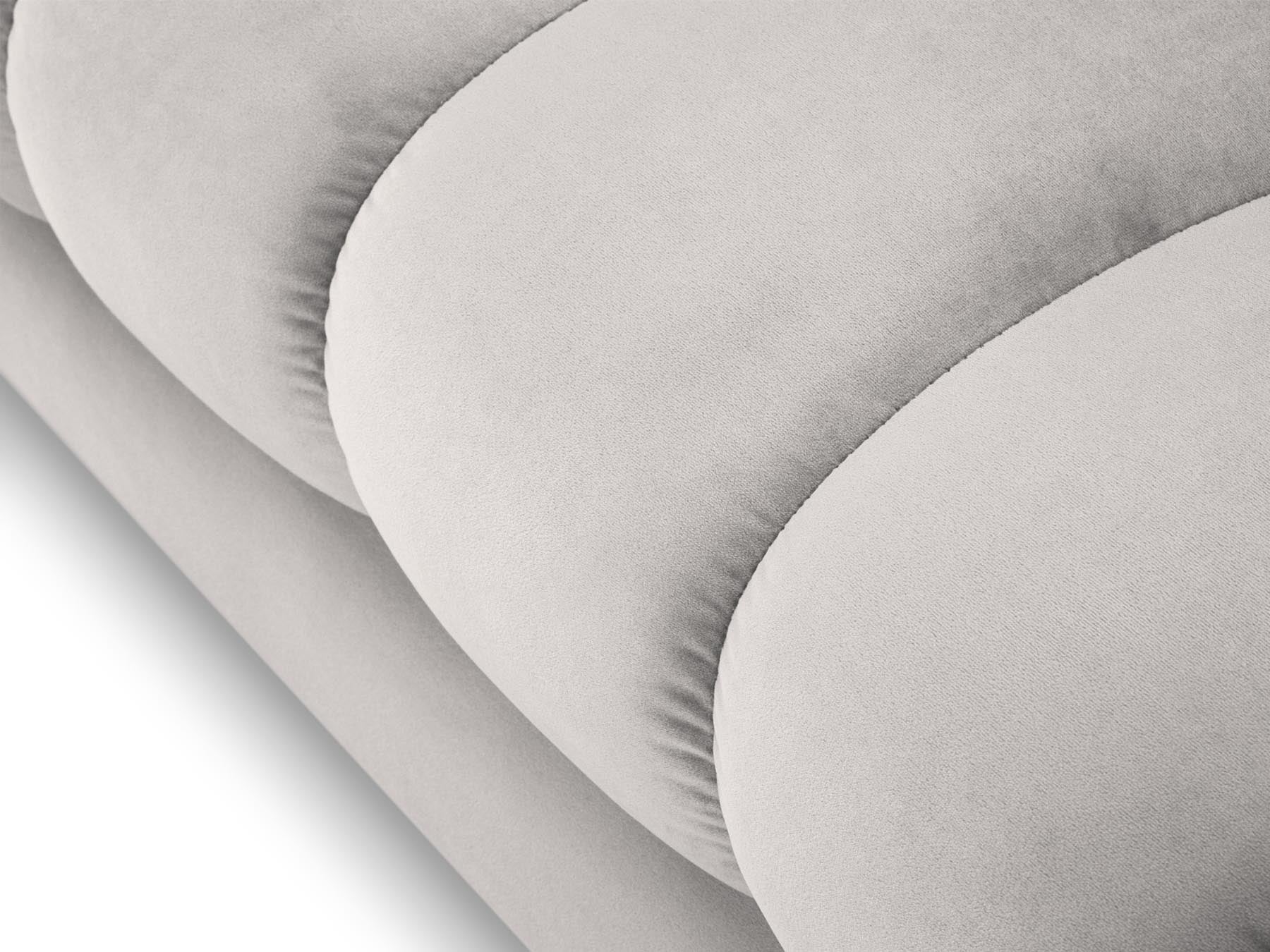 Moderne linke Chaise Longue Bali in Silver-Bluvel, perfekt für gemütliche Ecken und stilvolle Einrichtung. Teil des flexiblen Sofasystems.