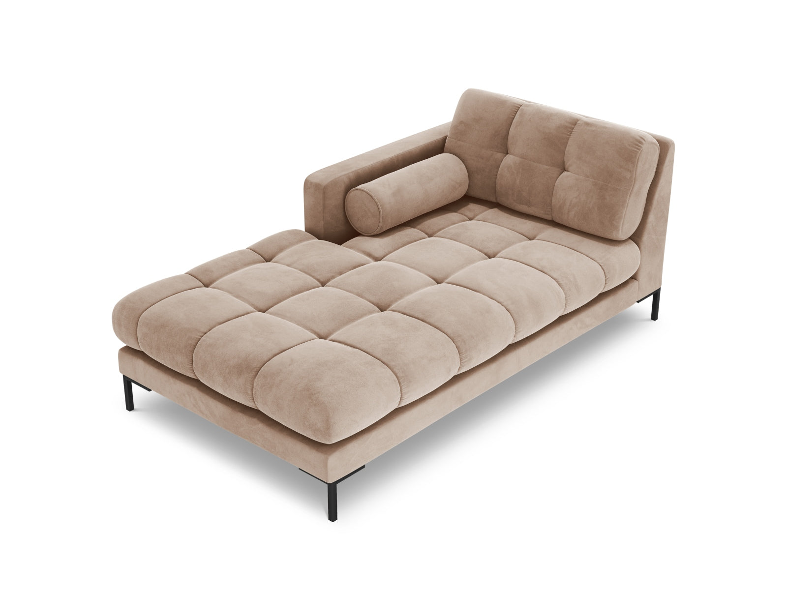 Elegante 1-Sitzer Chaise Longue links Bali in stilvollem Beige-Bluvel, ideal für moderne Wohnräume und vielseitige Sofa-Kombinationen.