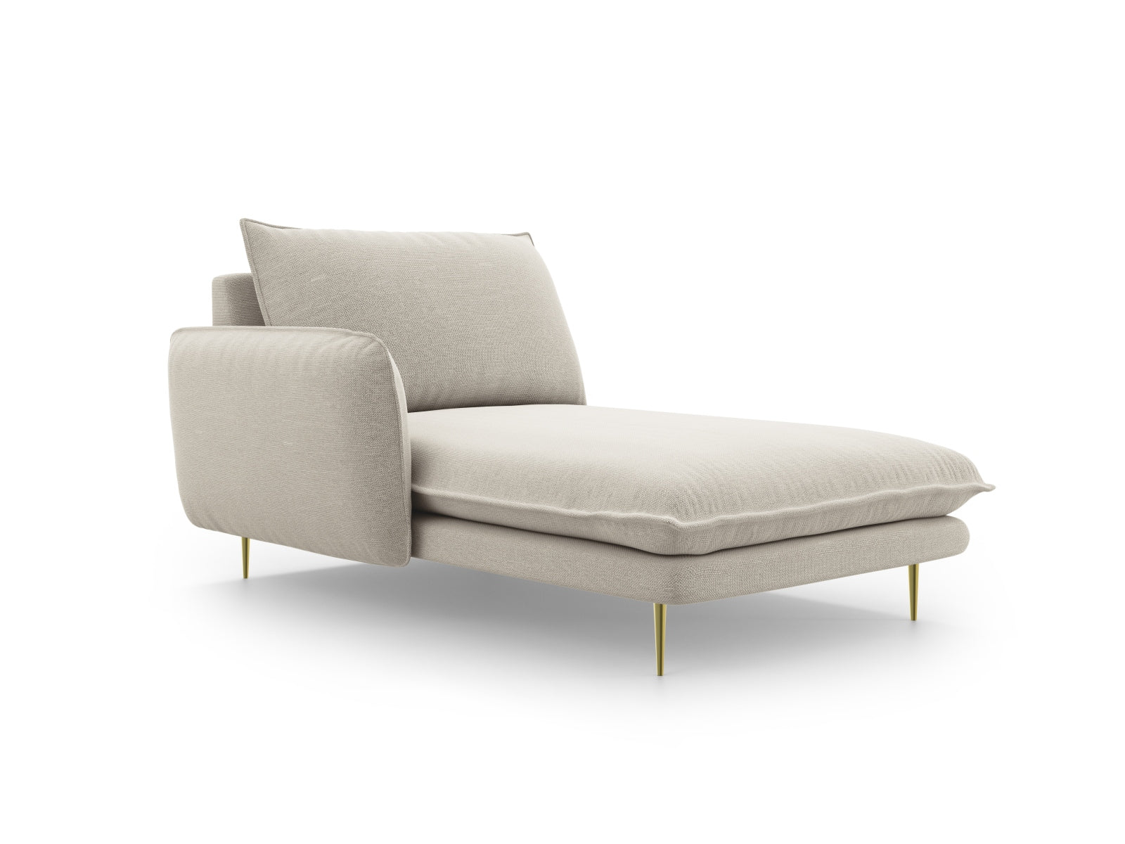 Stilvolles Vienna Sofa Chaise Lounge links, 1 Sitz, 110 cm in zartem Beige mit goldenen Details, perfekt für moderne Interiors.