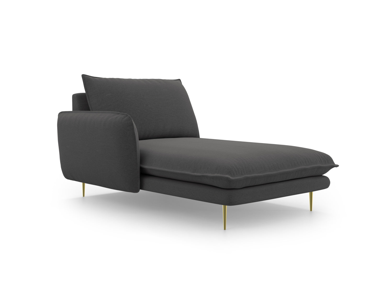 Modernes Vienna Sofa Chaise Lounge links mit 1 Sitz, 110 cm in edlem Dunkelgrau und goldenen Akzenten, perfekt für elegante Interiors.