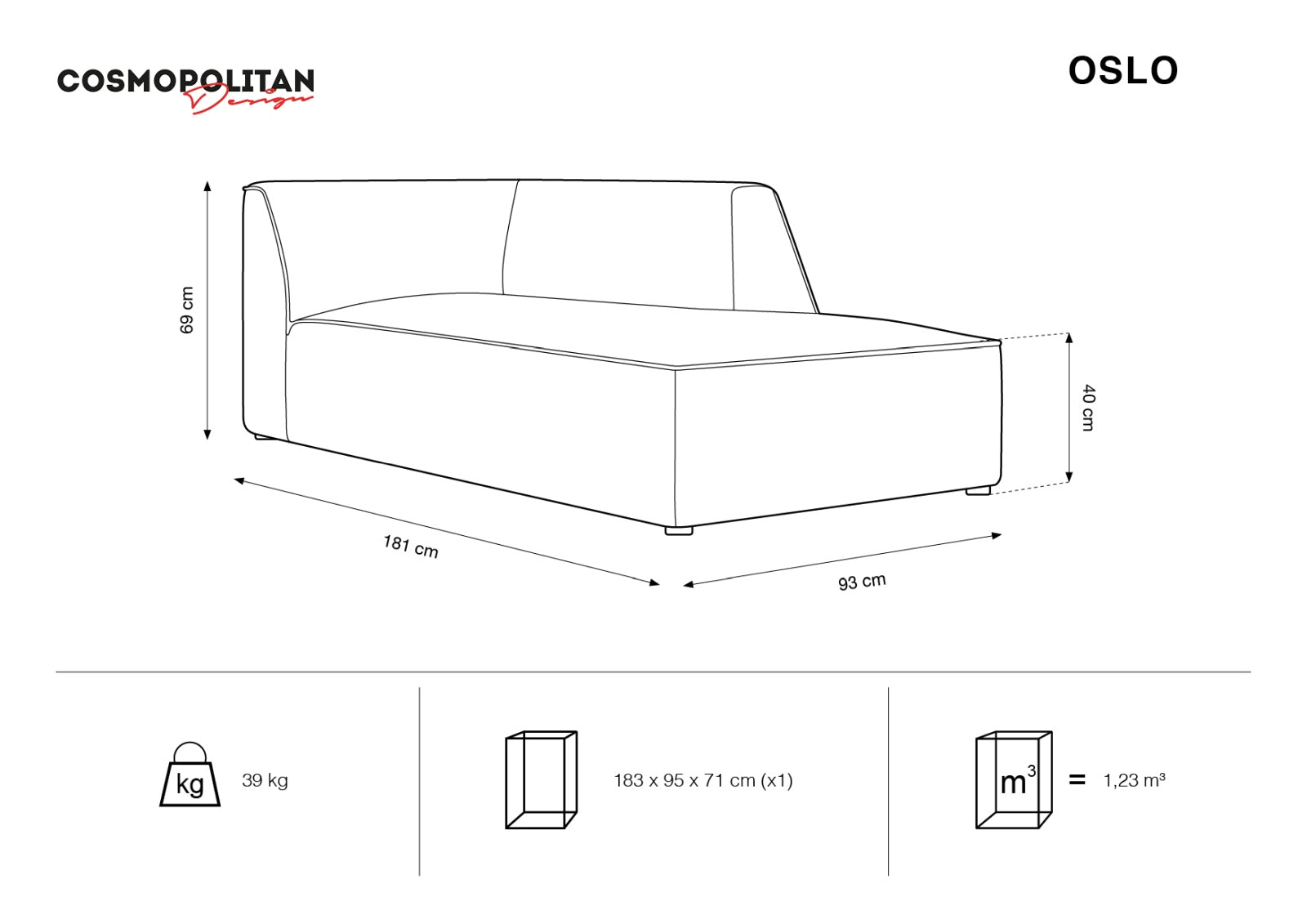 Oslo Chaise Longue rechts 1 Sitzer in Blue präsentiert im Onlineshop von KAQTU Design AG. Modulares Sofa ist von Cosmopolitan Design