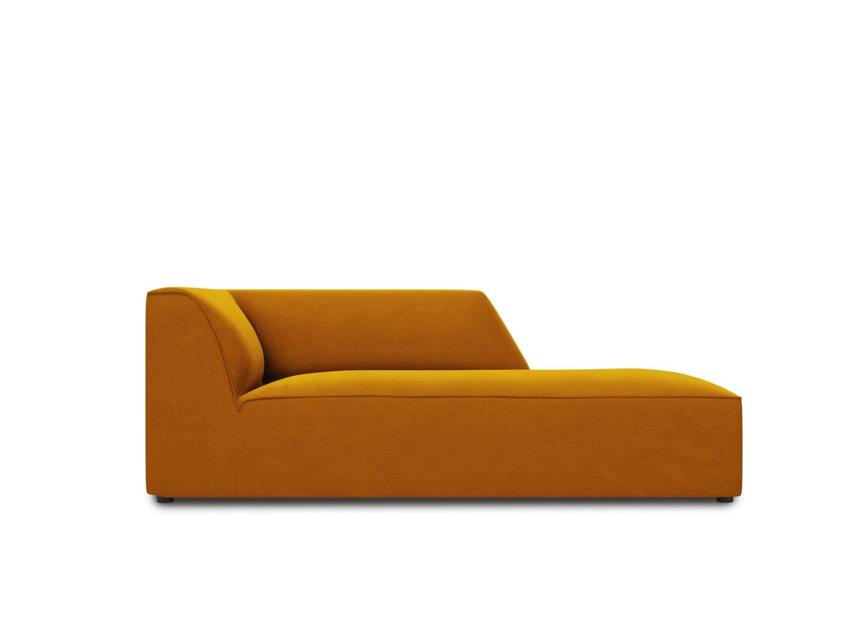 Beige Samt-Chaiselongue Siena von Cosmopolitan Design, rechte Ausführung, Massivholzrahmen, schwarze Kunststoffbeine, 181cm lang.