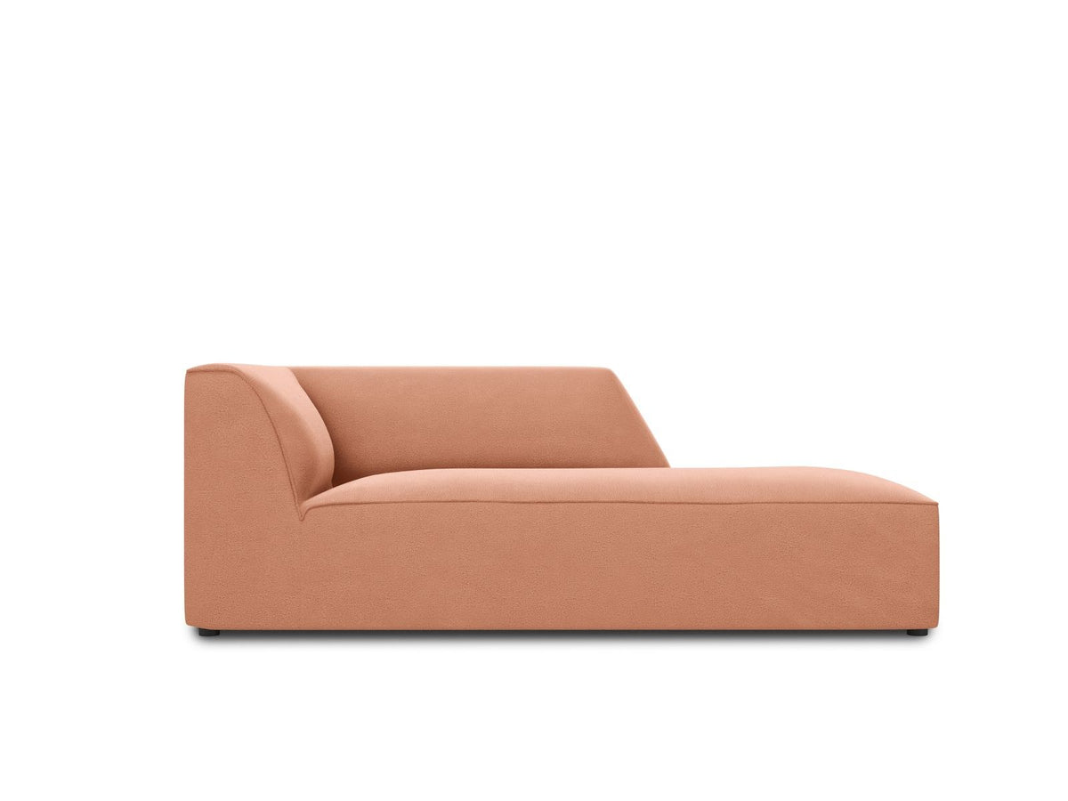 Beige Samt-Chaiselongue Siena von Cosmopolitan Design, rechte Ausführung, Massivholzrahmen, schwarze Kunststoffbeine, 181cm lang.
