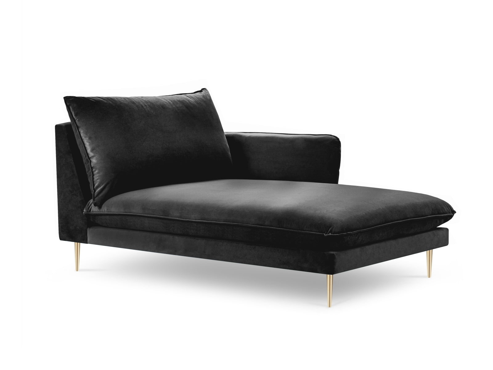 Vienna Velour Sofa Chaise Lounge rechts 1 Sitz 110cm in Black/Gold präsentiert im Onlineshop von KAQTU Design AG. L-Sofa rechts ist von Cosmopolitan Design