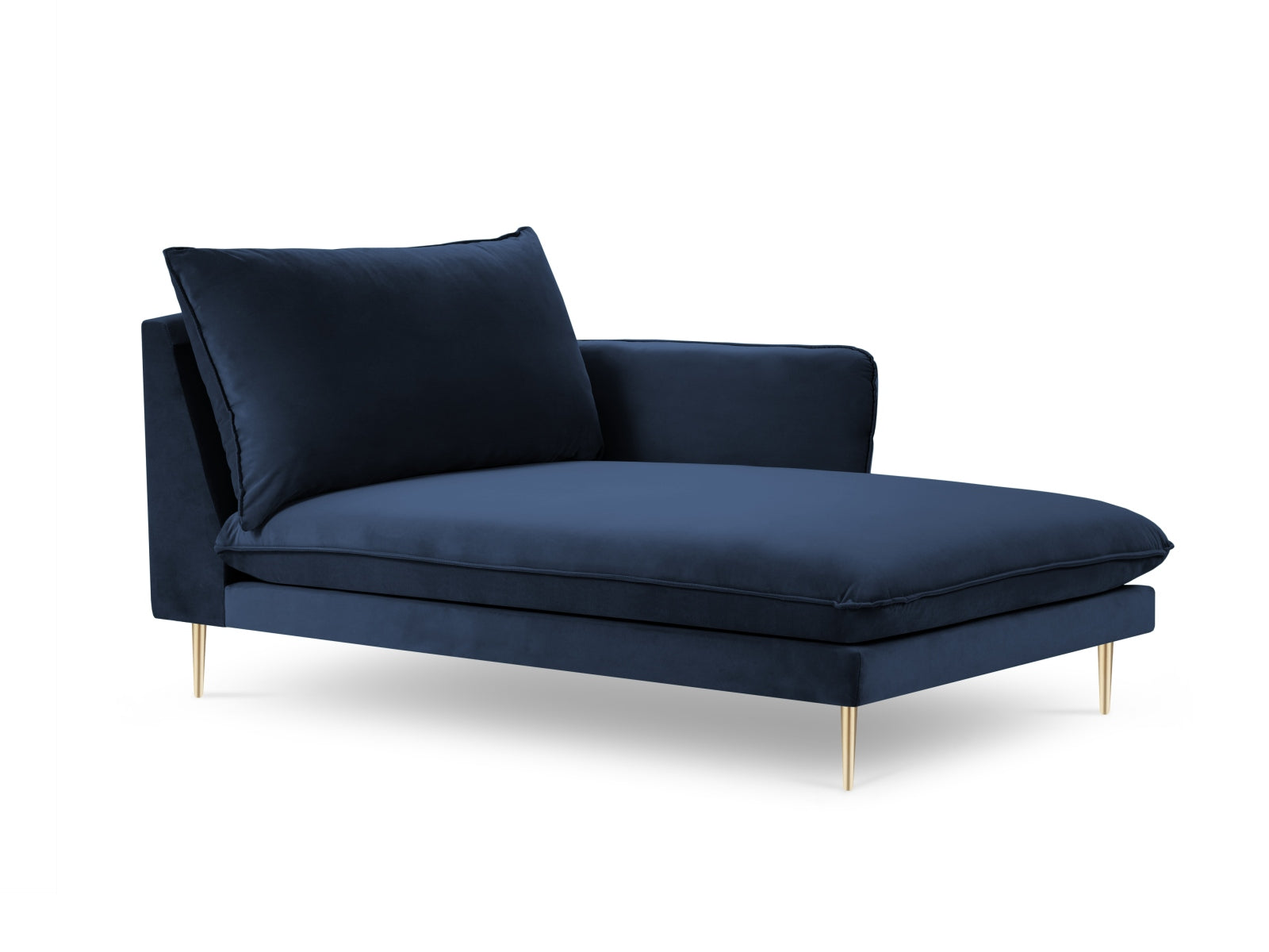 Vienna Velour Sofa Chaise Lounge rechts 1 Sitz 110cm in Royal Blue/Gold präsentiert im Onlineshop von KAQTU Design AG. L-Sofa rechts ist von Cosmopolitan Design