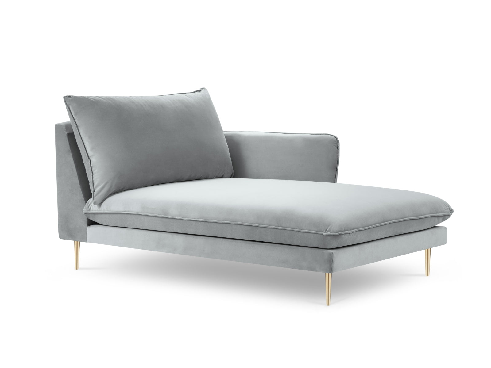 Vienna Velour Sofa Chaise Lounge rechts 1 Sitz 110cm in Light Grey/Gold präsentiert im Onlineshop von KAQTU Design AG. L-Sofa rechts ist von Cosmopolitan Design