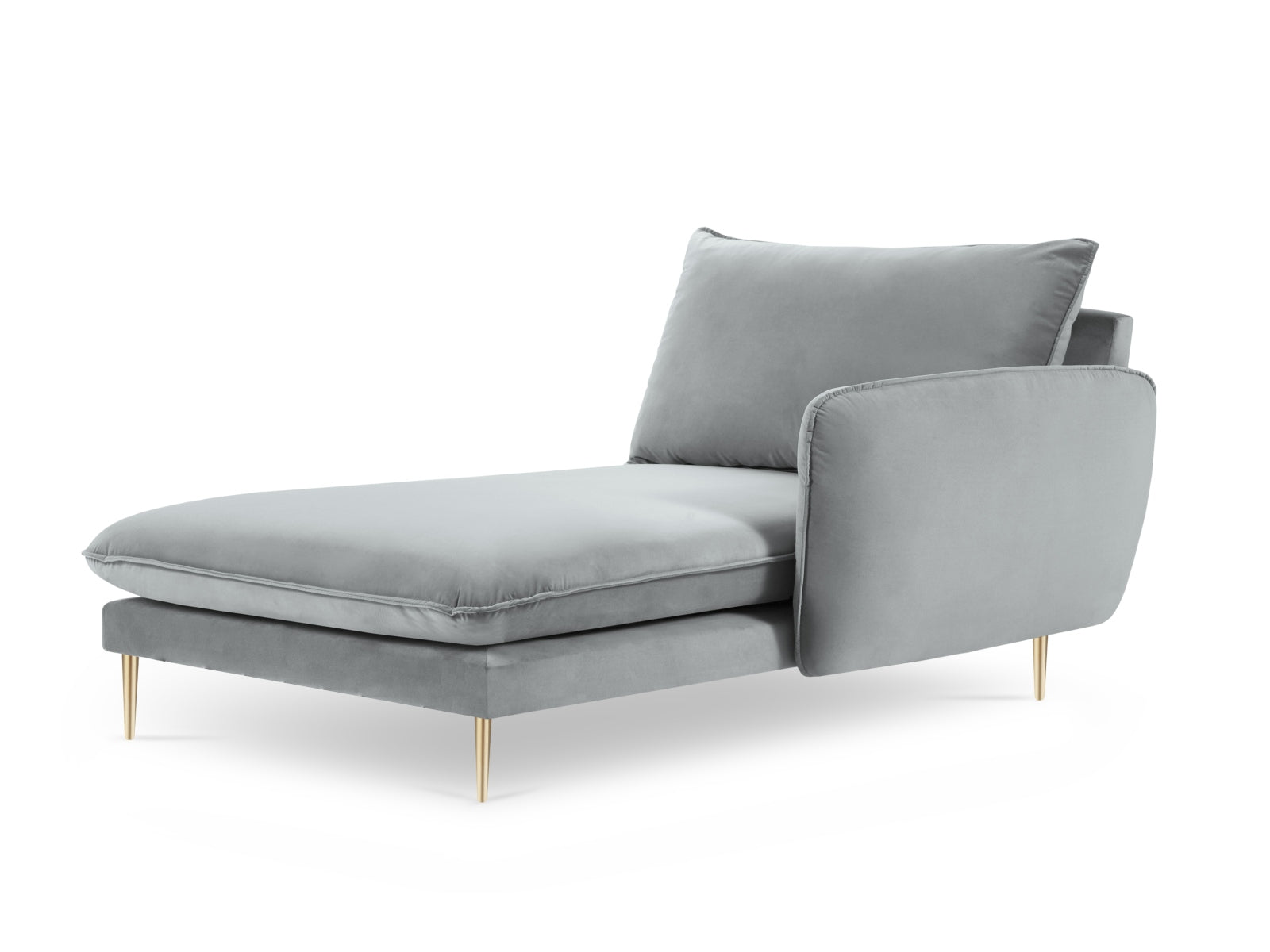 Luxuriöses Vienna Velour Sofa Chaise Lounge rechts 110cm von Cosmopolitan Design in sanftem Grau. Perfekt für moderne Wohnkonzepte und entspannte Stunden.