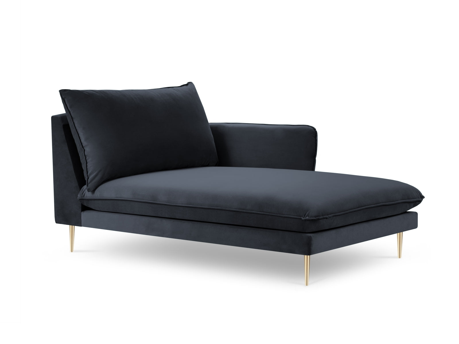 Vienna Velour Sofa Chaise Lounge rechts 1 Sitz 110cm in Dark Blue/Gold präsentiert im Onlineshop von KAQTU Design AG. L-Sofa rechts ist von Cosmopolitan Design