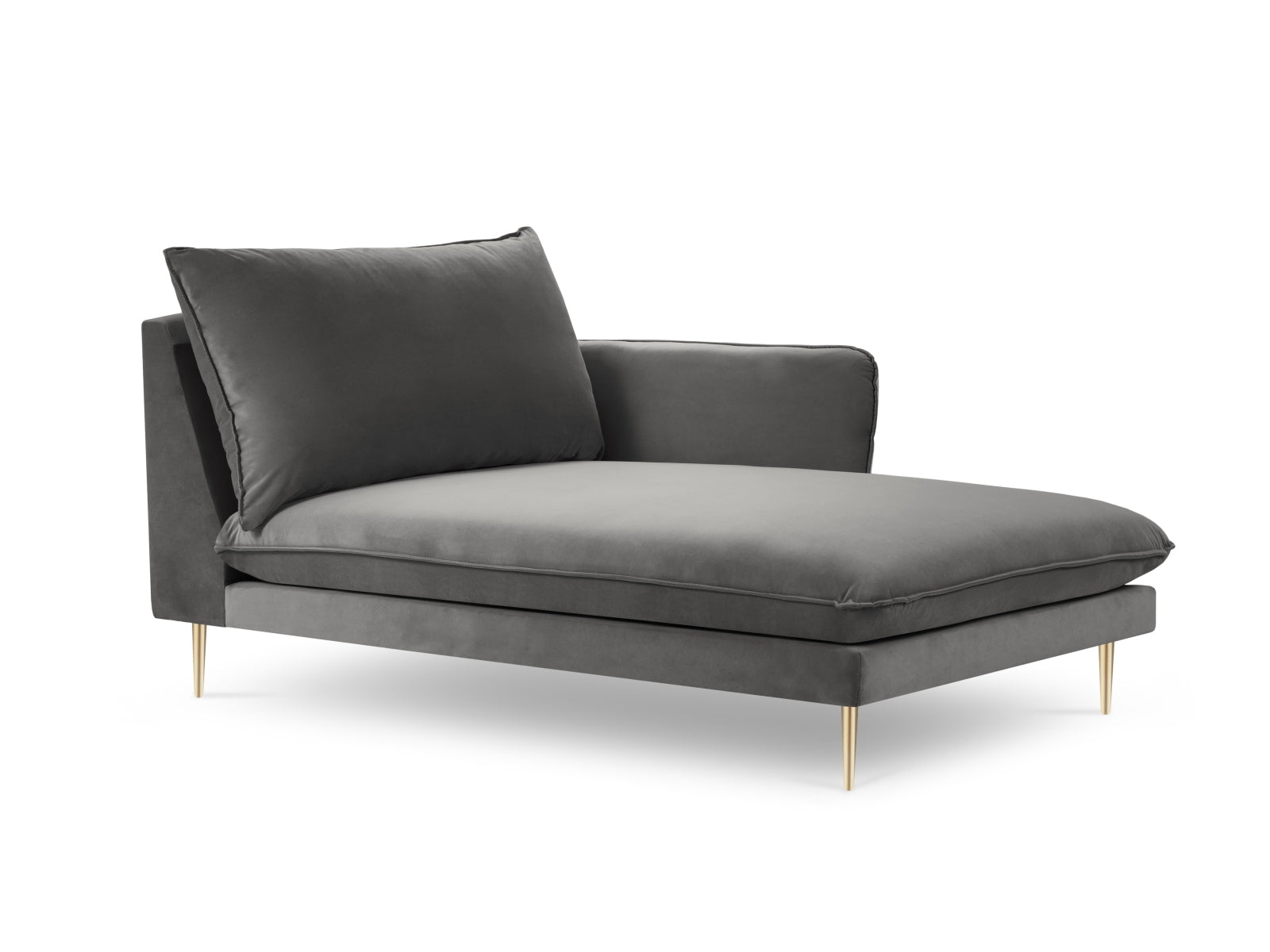 Vienna Velour Sofa Chaise Lounge rechts 1 Sitz 110cm in Grey/Gold präsentiert im Onlineshop von KAQTU Design AG. L-Sofa rechts ist von Cosmopolitan Design