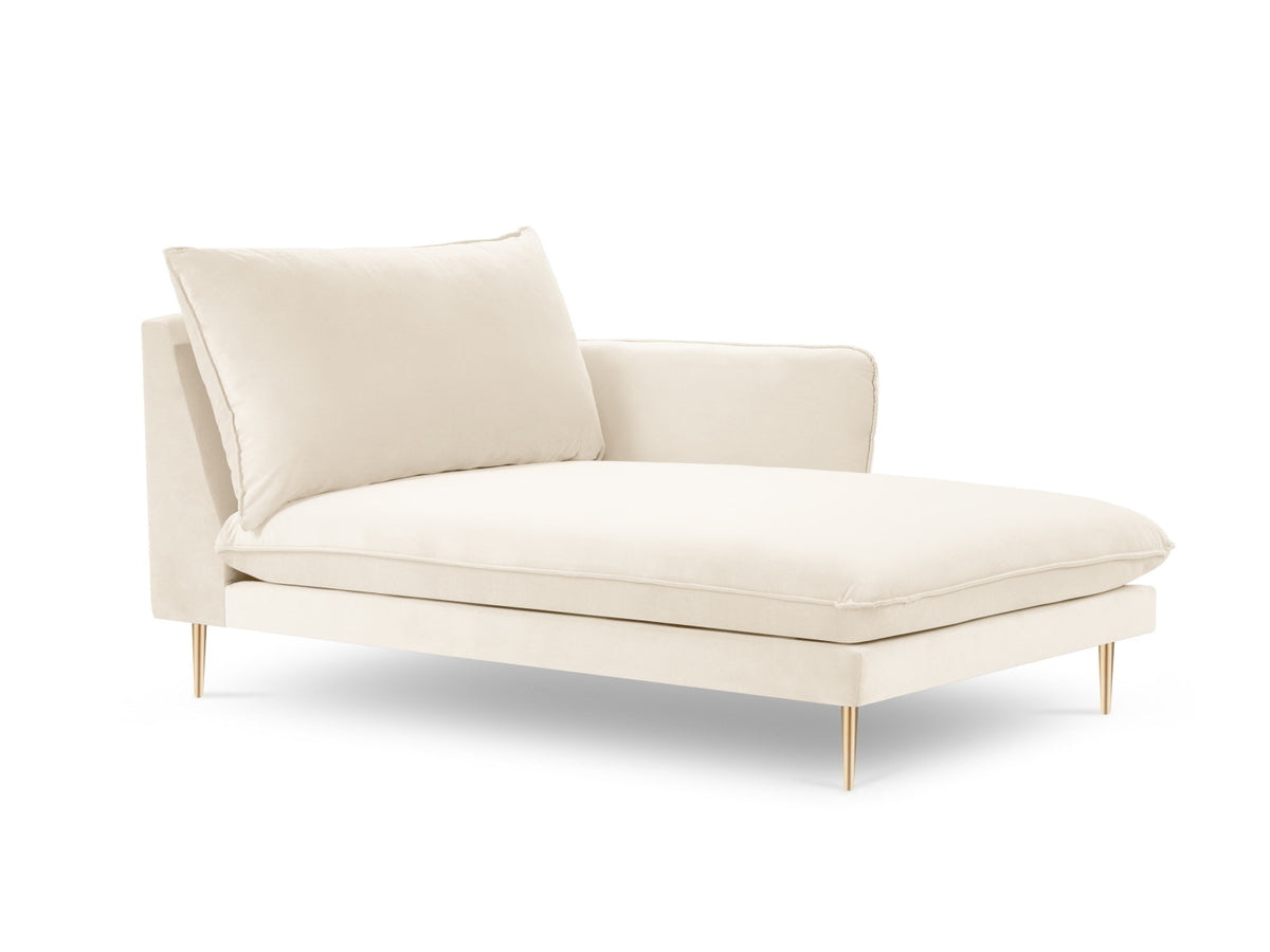 Vienna Velour Sofa Chaise Lounge rechts 1 Sitz 110cm in Light Beige/Gold-Bluvel präsentiert im Onlineshop von KAQTU Design AG. L-Sofa rechts ist von Cosmopolitan Design