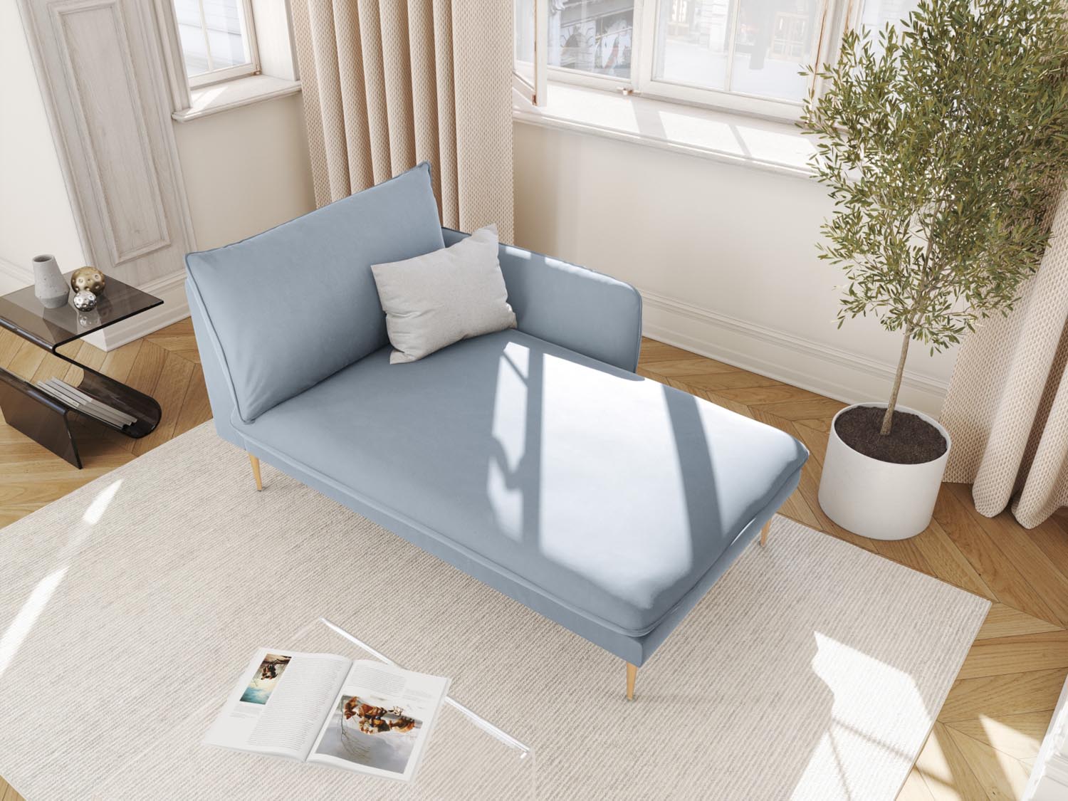 Elegantes Vienna Velour Sofa Chaise Lounge rechts 110cm von Cosmopolitan Design. Luxuriöses Velour, ideal für stilvolle Wohnräume.