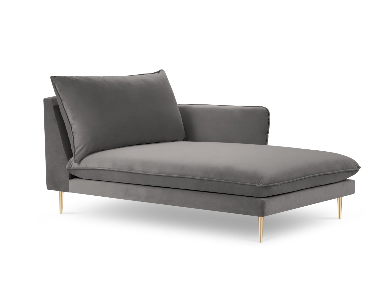 Vienna Velour Sofa Chaise Lounge rechts 1 Sitz 110cm in Light Grey/Gold präsentiert im Onlineshop von KAQTU Design AG. L-Sofa rechts ist von Cosmopolitan Design