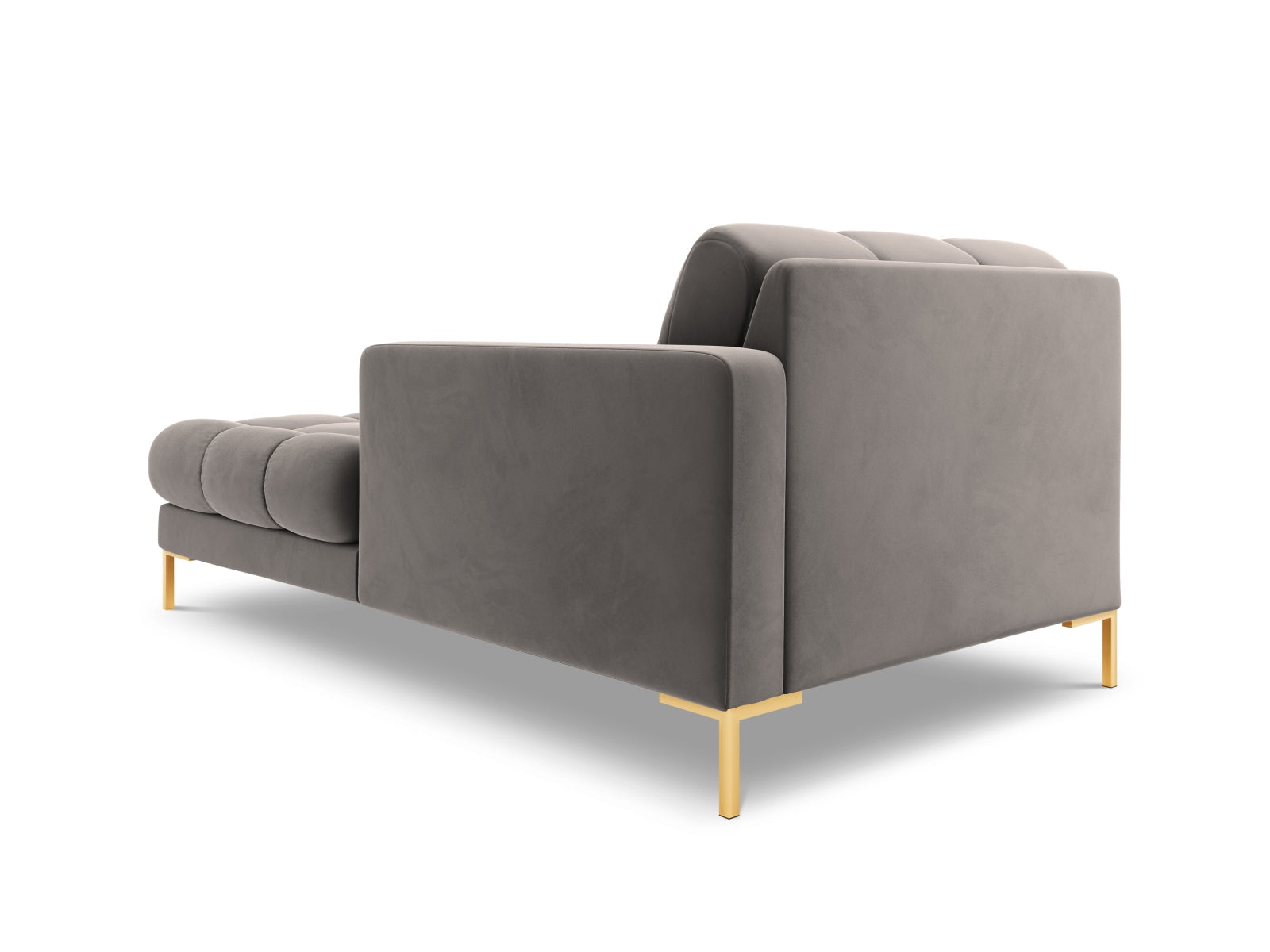 Moderne 1-Sitzer Chaise Longue rechts Bali in zartem Light Grey-Bluvel, perfekt für einladende und geschmackvolle Wohnambiente.