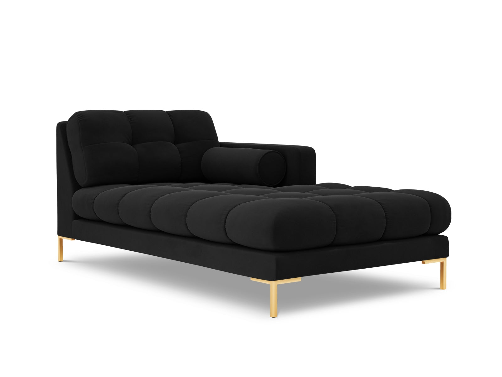 Elegante rechte 1-Sitzer Chaise Longue Bali in hochwertigem Black-Bluvel, ideal für modernes Wohnen und gemütliche Stunden.