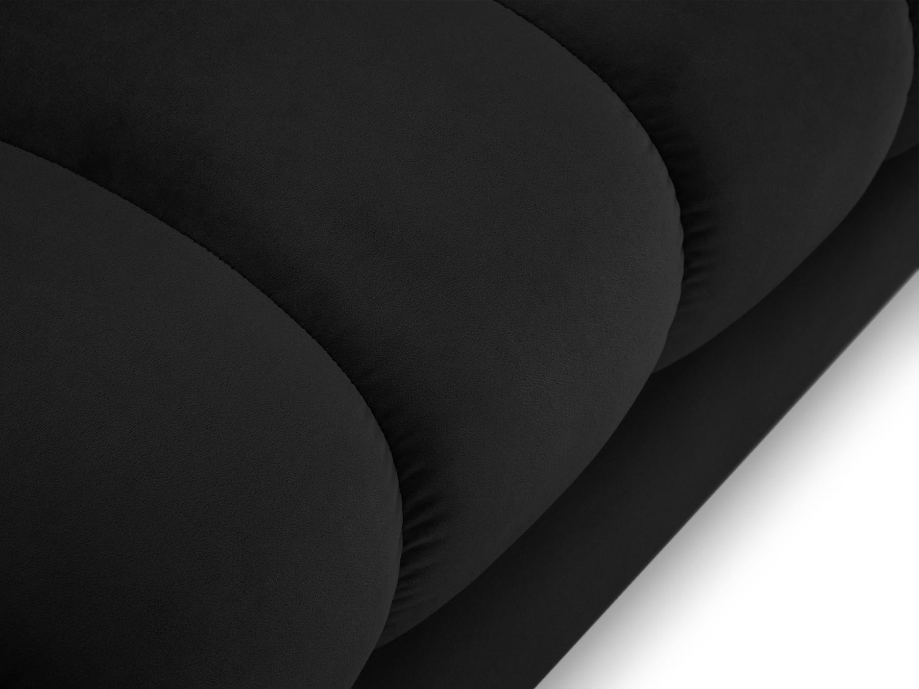 Elegante rechte Chaise Longue Bali, perfekt für zeitgemäße Wohnräume, aus robustem Black-Bluvel für optimalen Sitzkomfort.